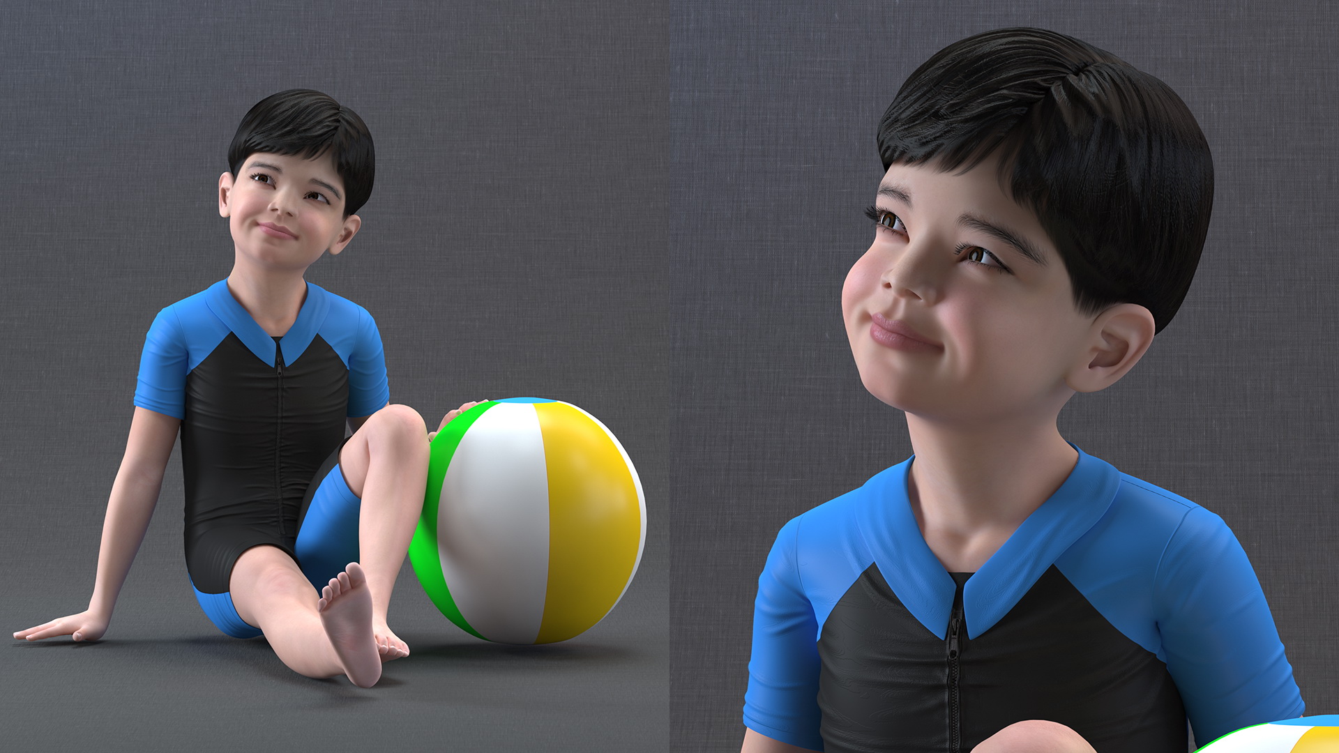 3D model Asian Child Boy Swimwear Rigged for Maya