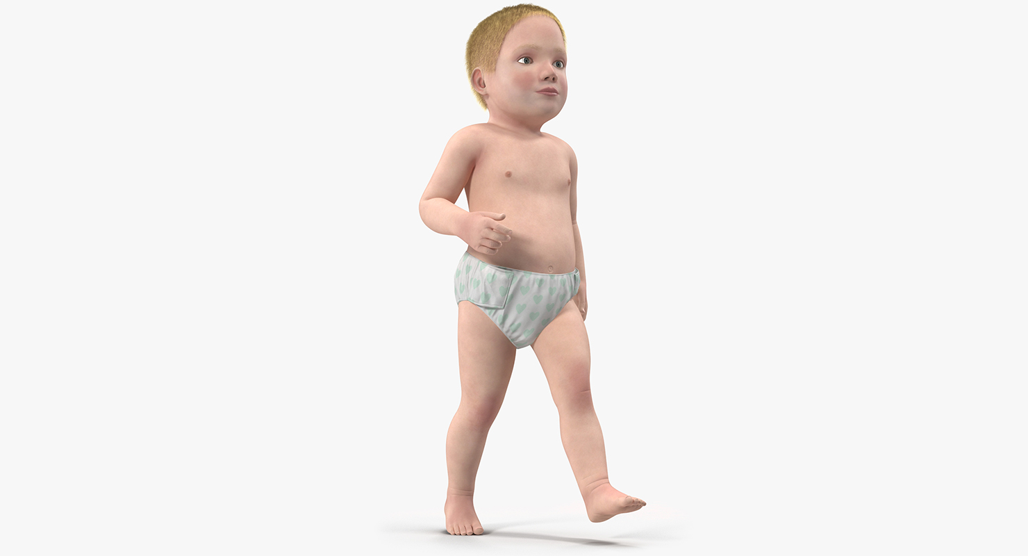 3D model Baby Boy Walking with Fur