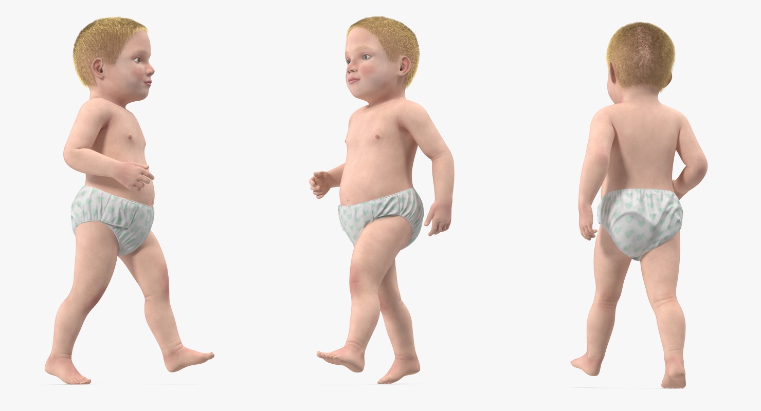 3D model Baby Boy Walking with Fur