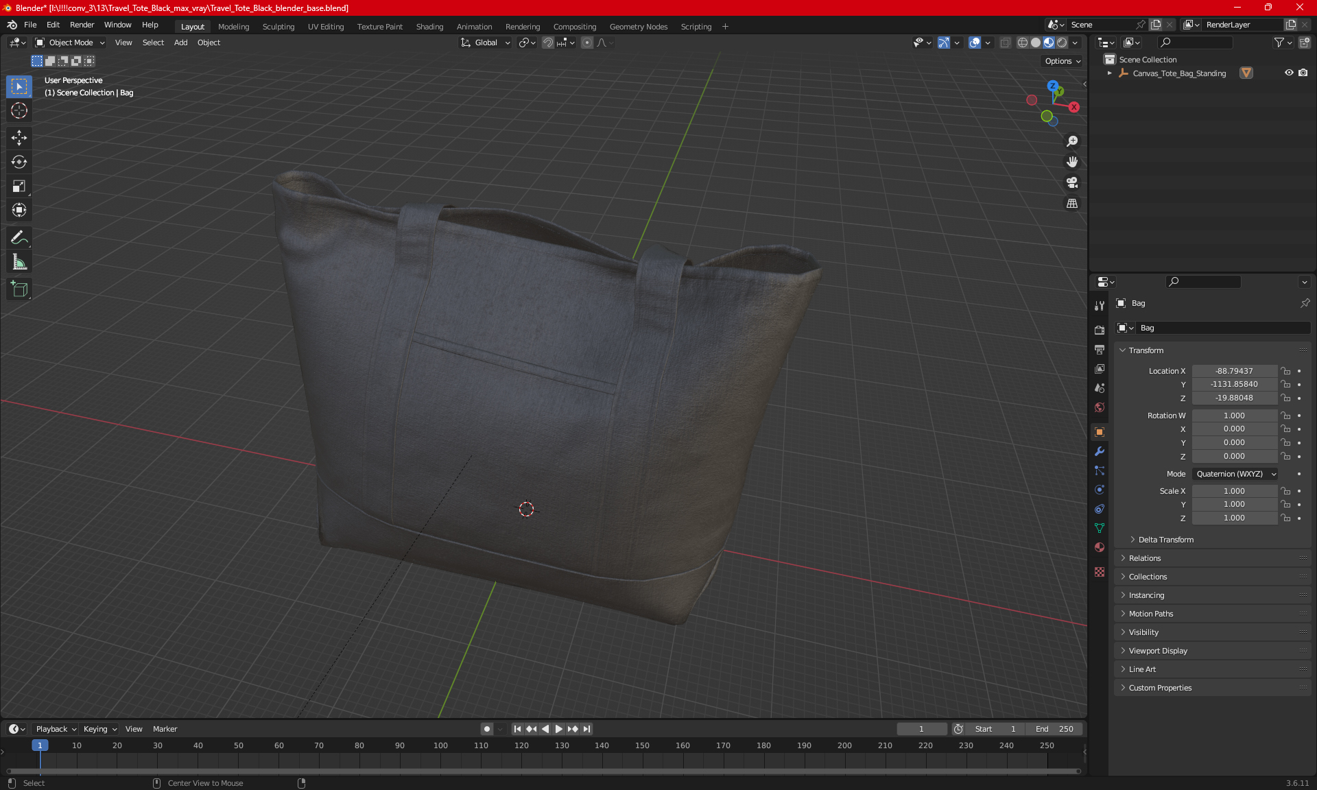 Travel Tote Black 3D
