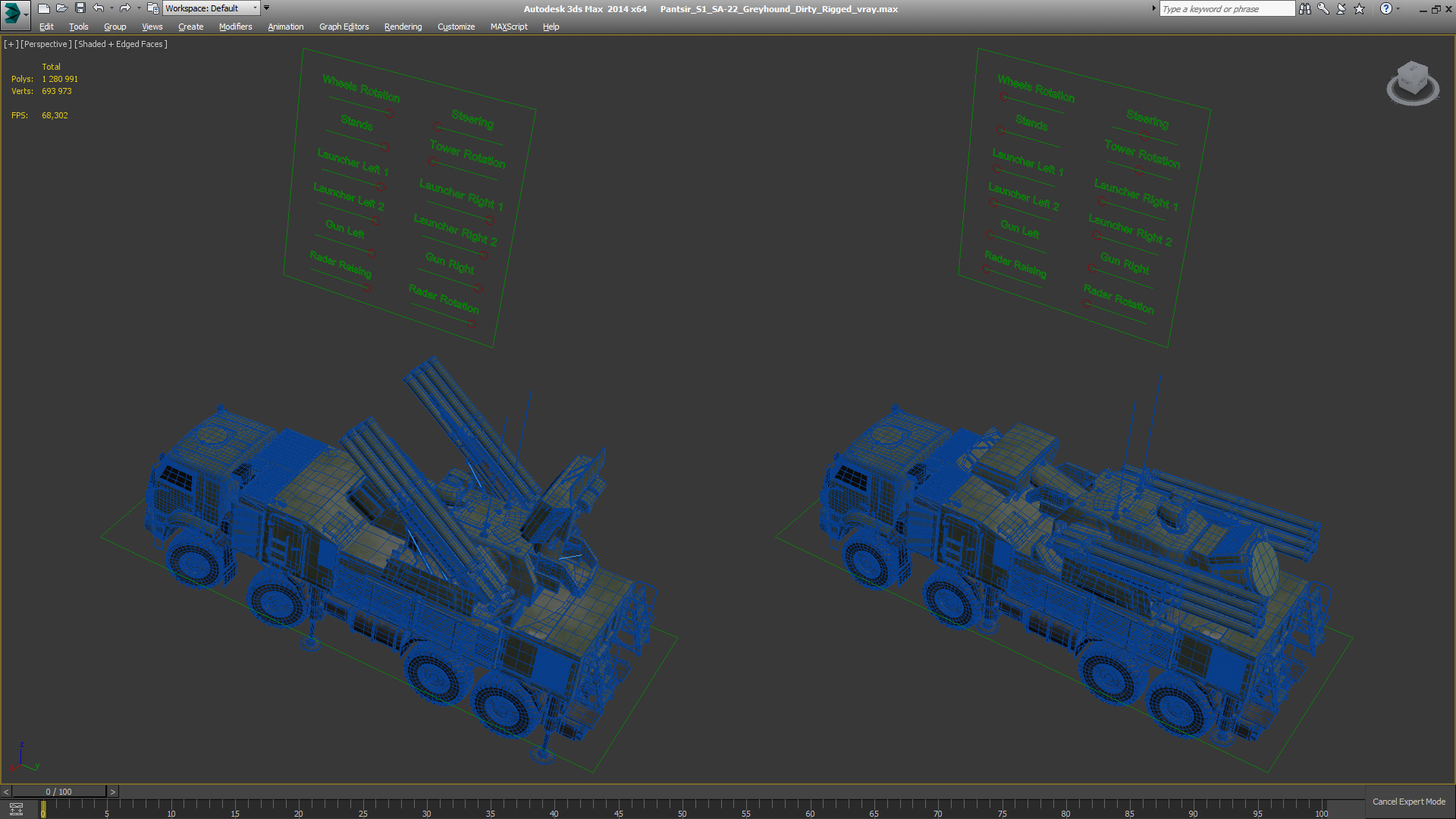 Pantsir S1 SA-22 Greyhound Dirty Rigged 3D model