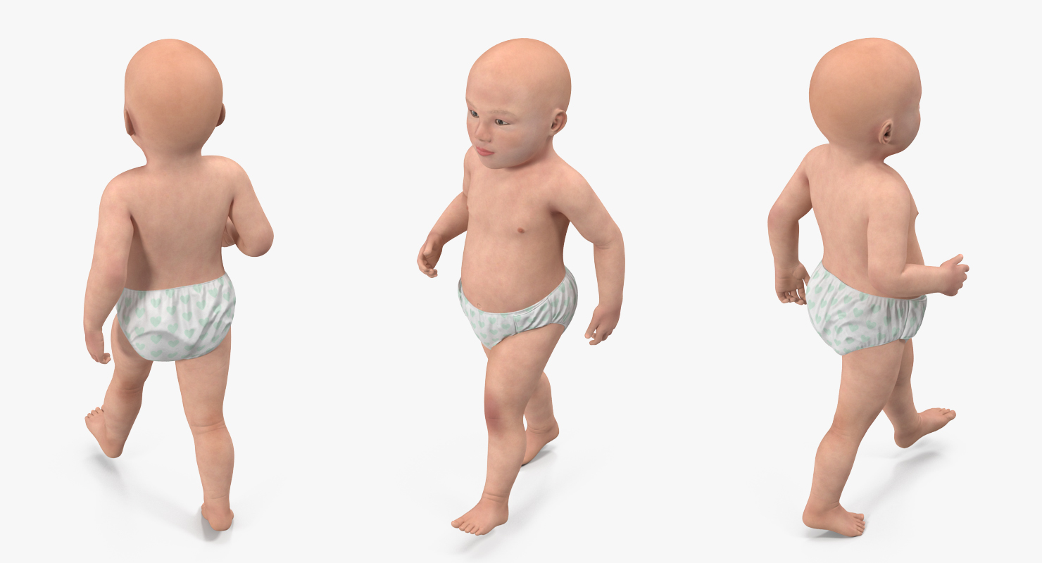 Asian Baby Boy Walking 3D