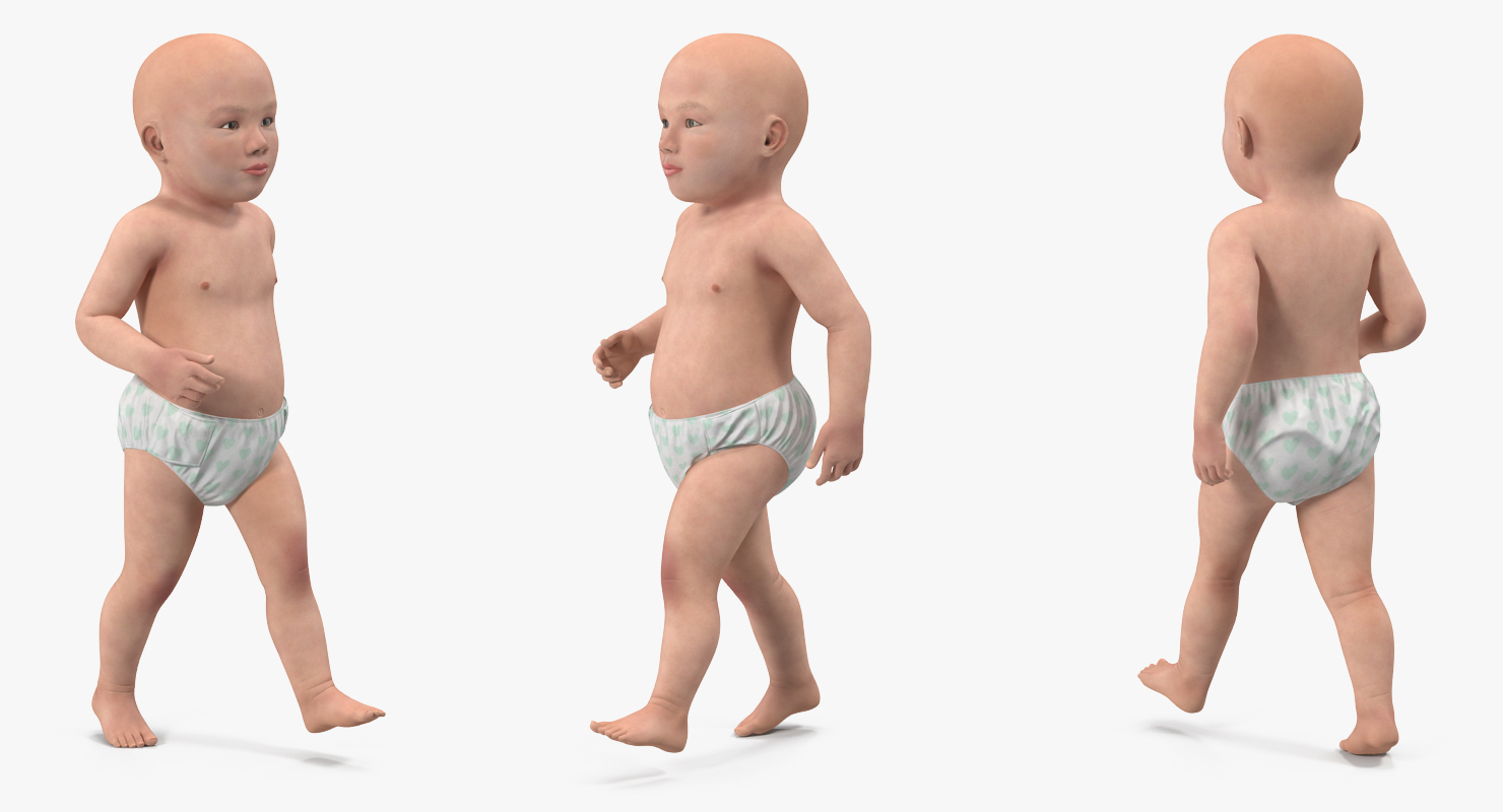 Asian Baby Boy Walking 3D