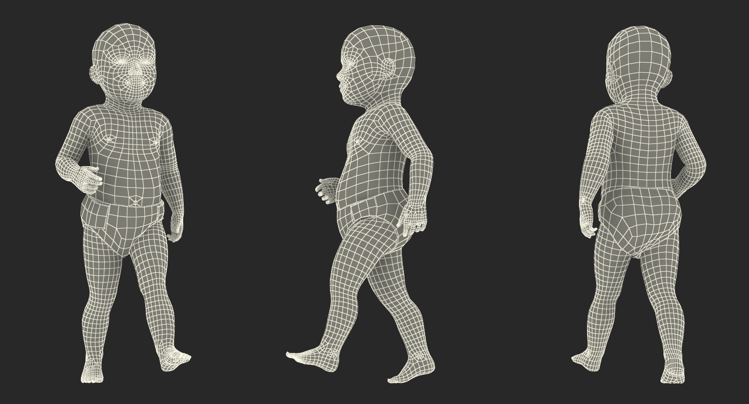 Asian Baby Boy Walking 3D