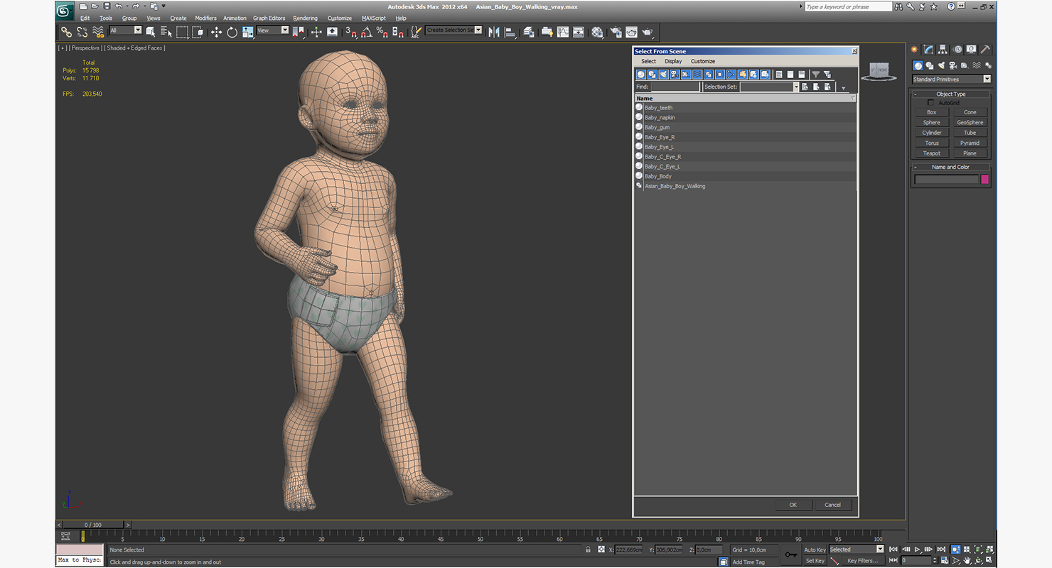 Asian Baby Boy Walking 3D