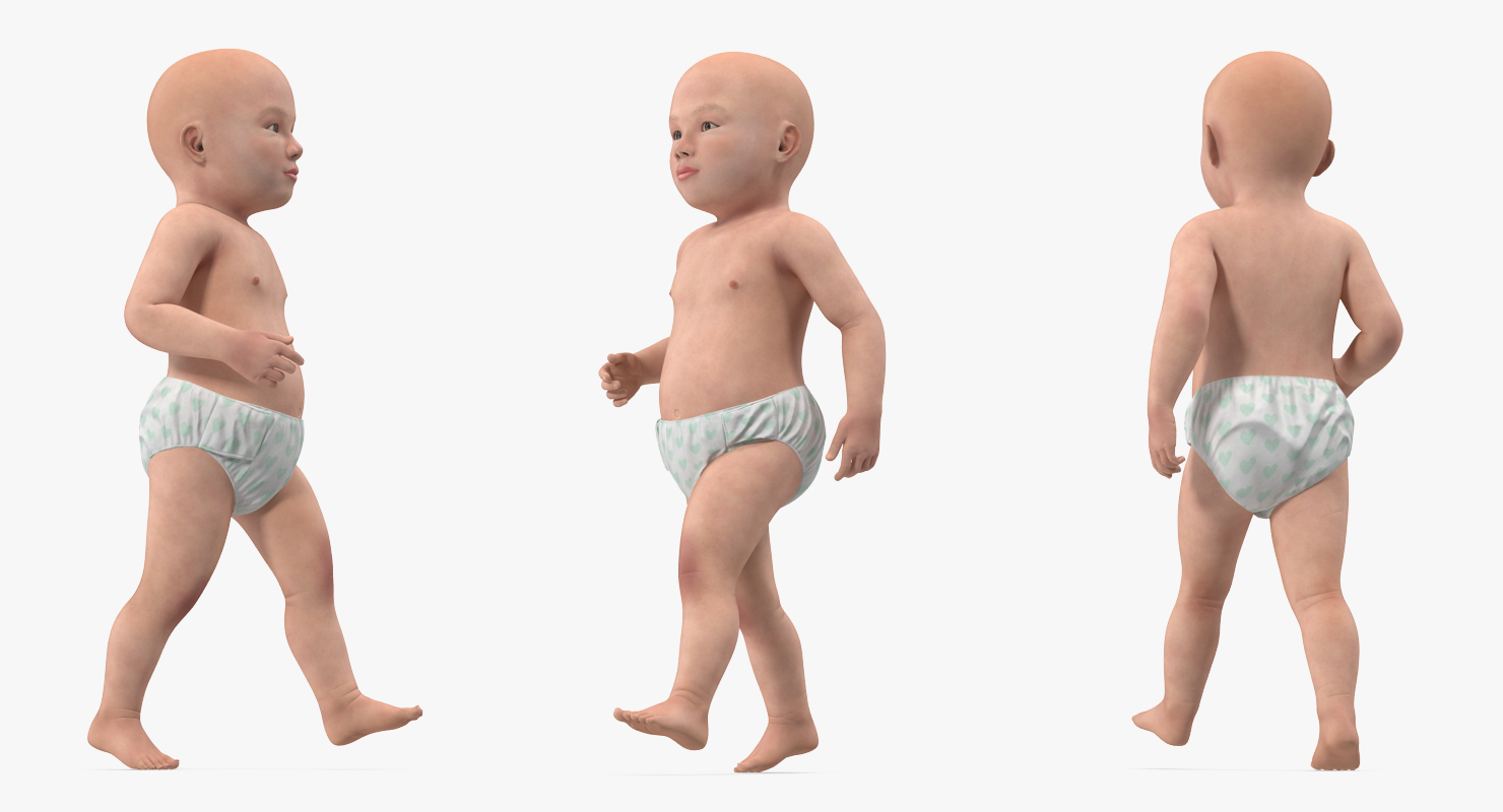 Asian Baby Boy Walking 3D