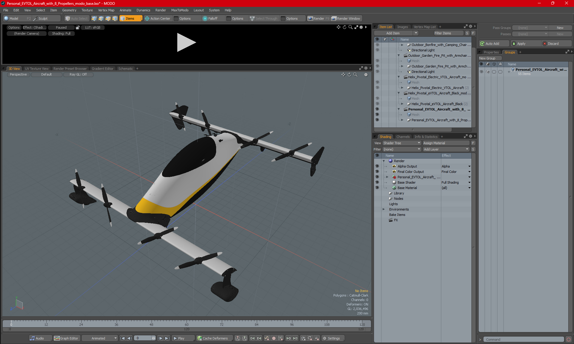 3D Personal EVTOL Aircraft with 8 Propellers