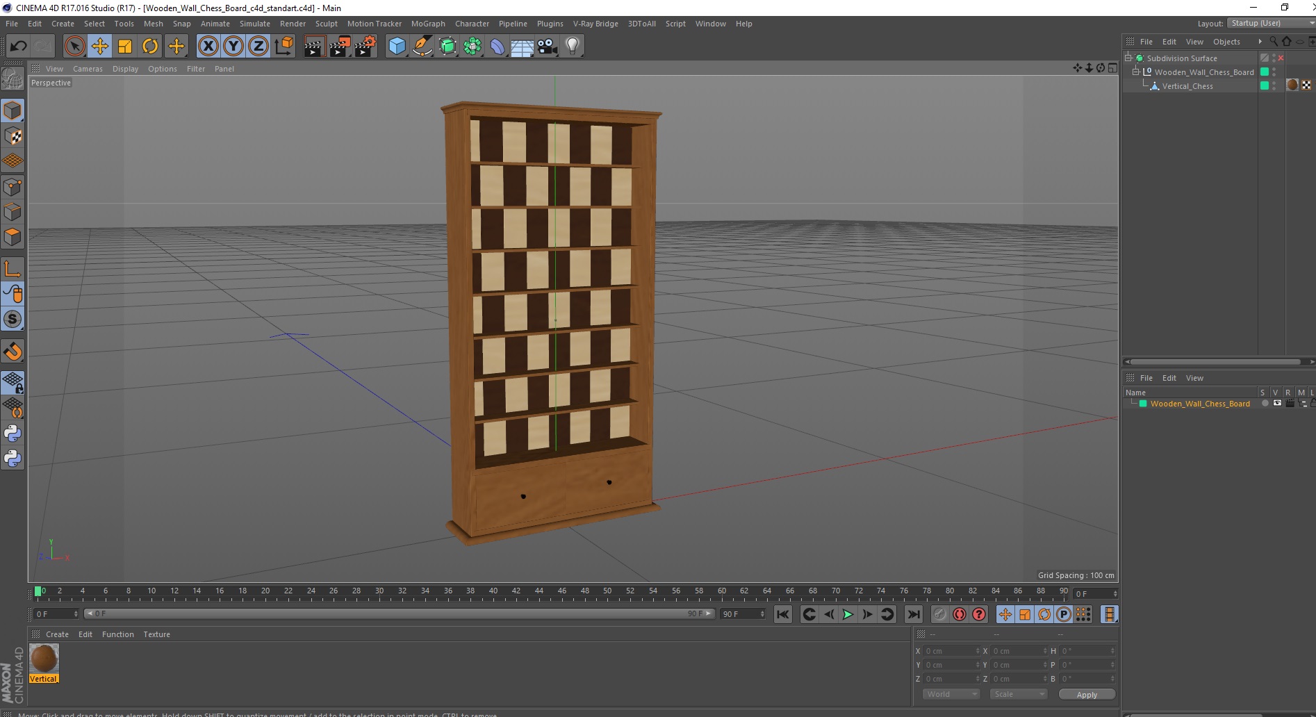 3D Wooden Wall Chess Board model