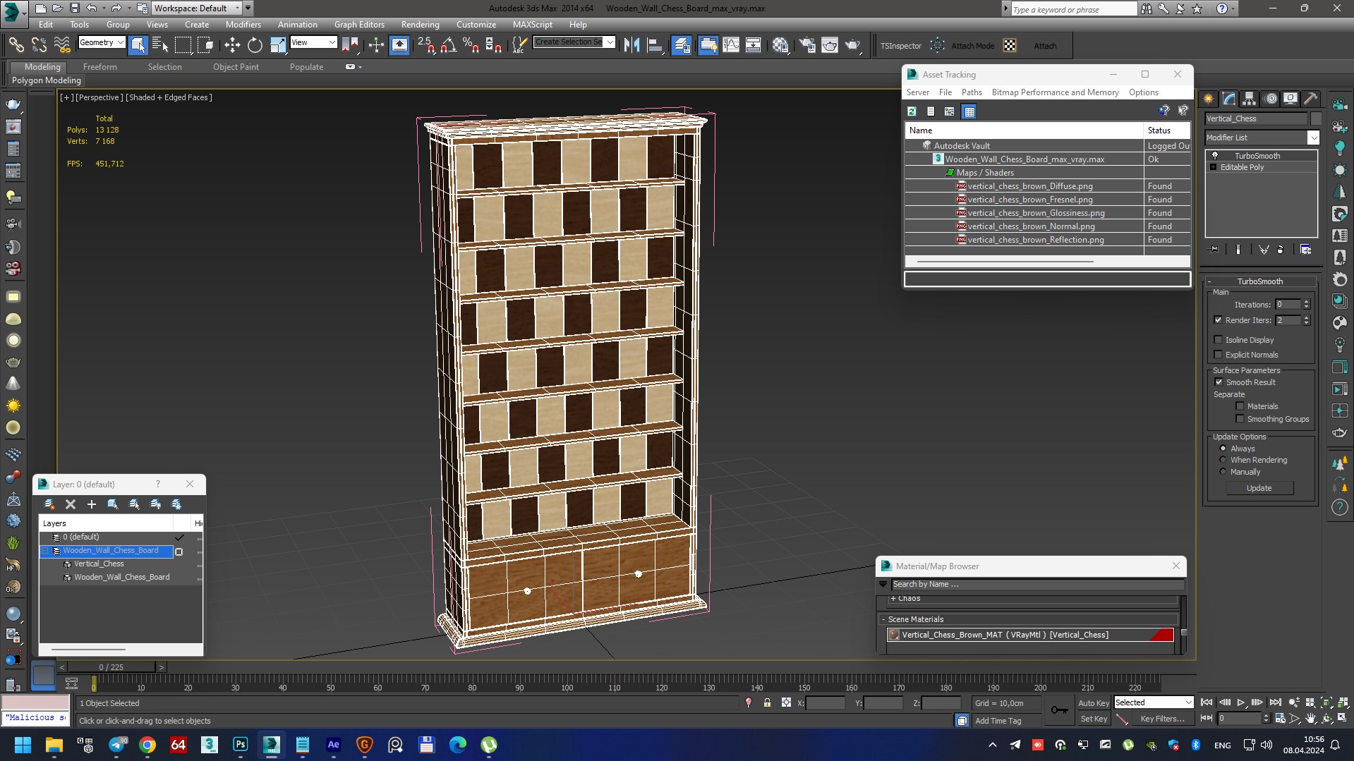 3D Wooden Wall Chess Board model