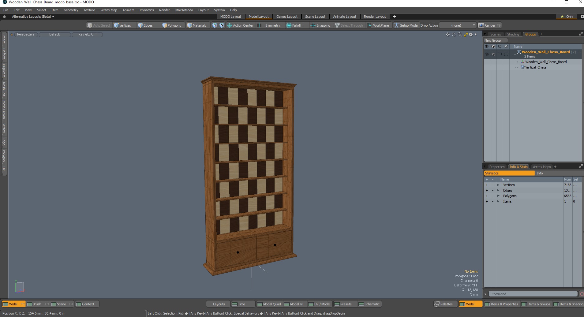 3D Wooden Wall Chess Board model