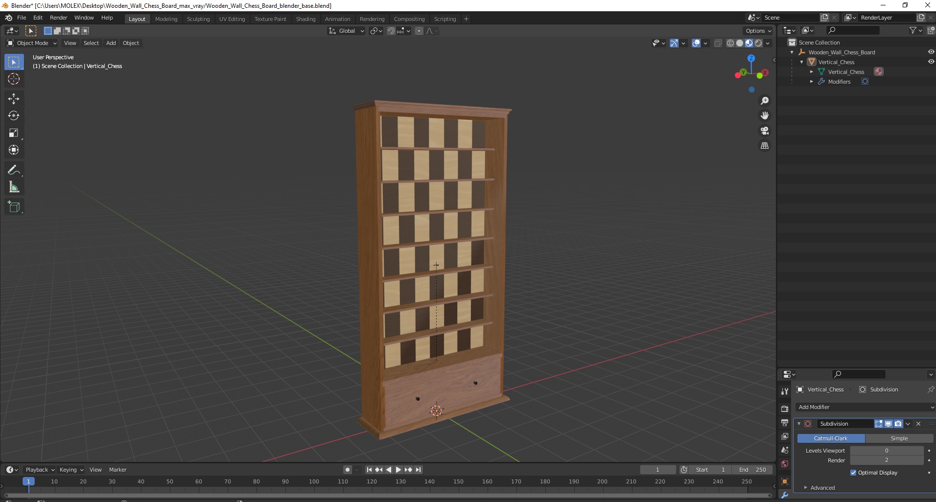 3D Wooden Wall Chess Board model