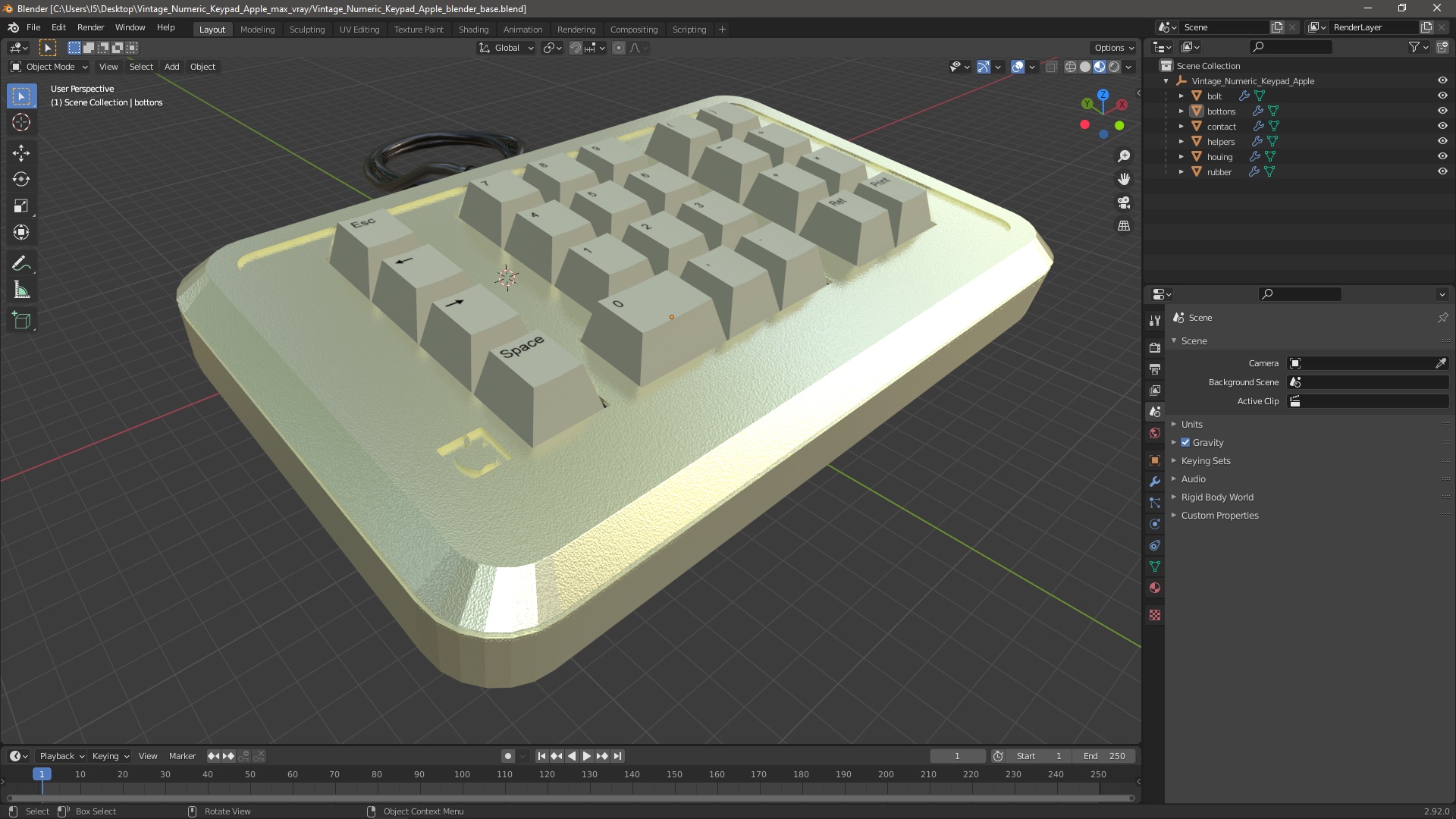 3D Vintage Numeric Keypad Apple model