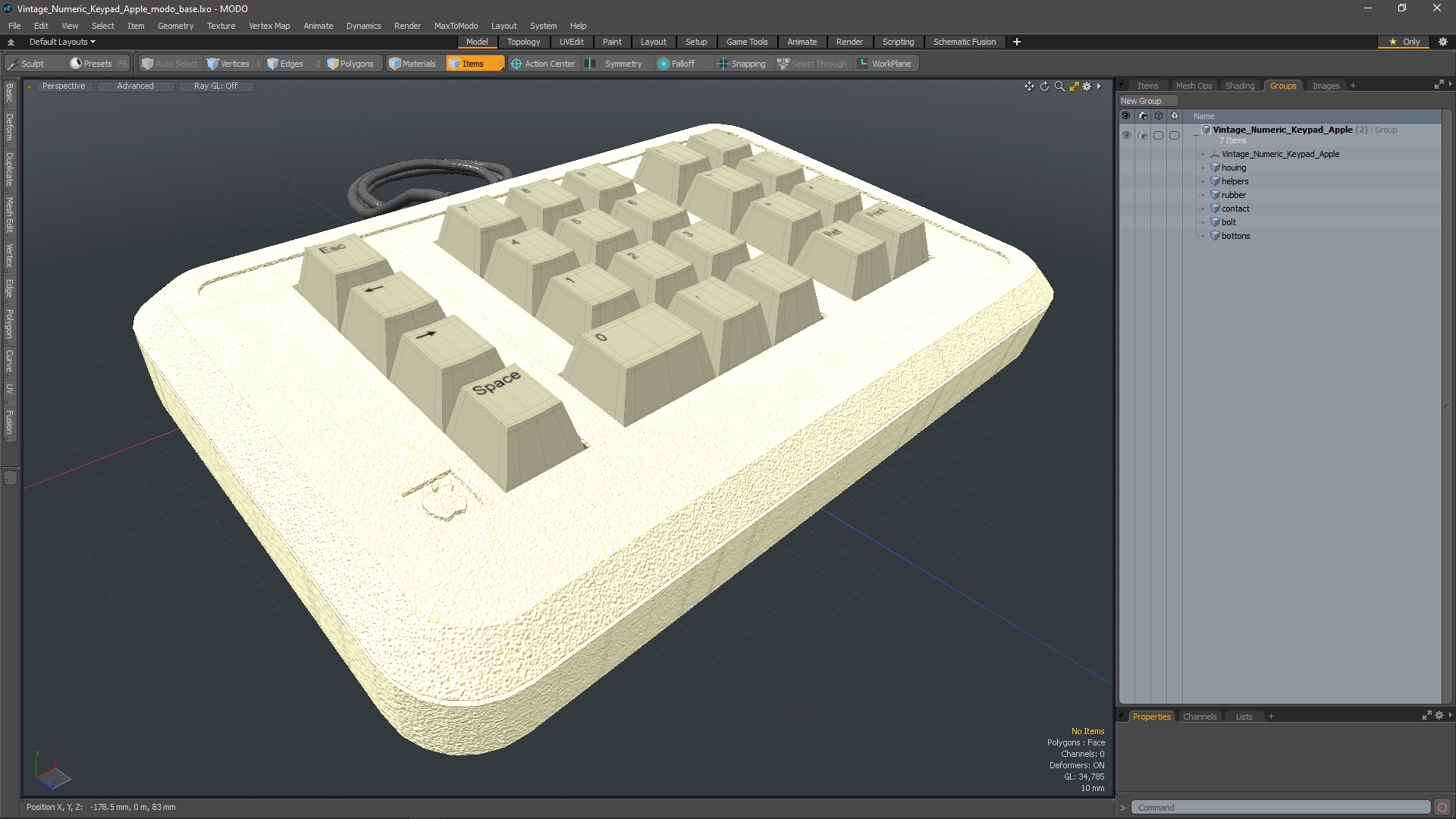 3D Vintage Numeric Keypad Apple model