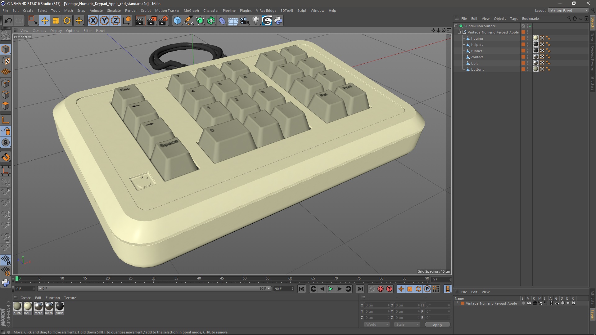 3D Vintage Numeric Keypad Apple model