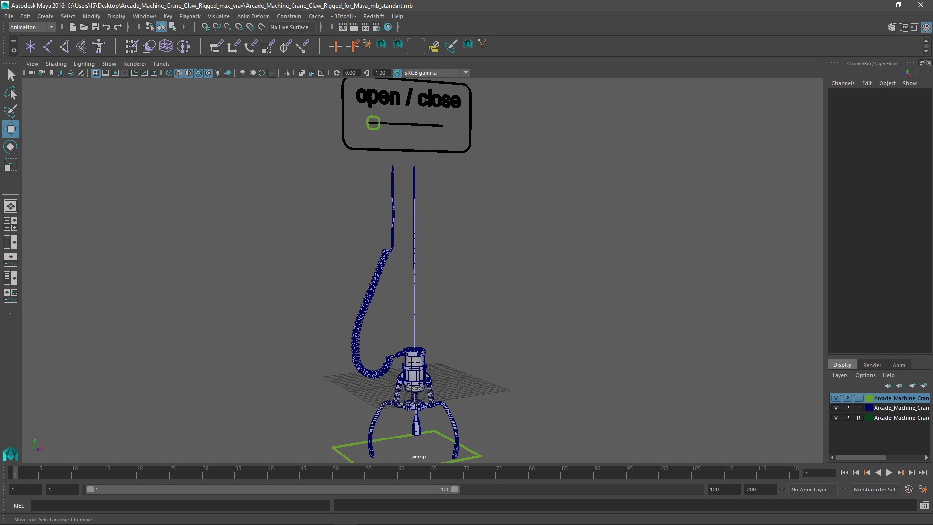3D Arcade Machine Crane Claw Rigged for Maya