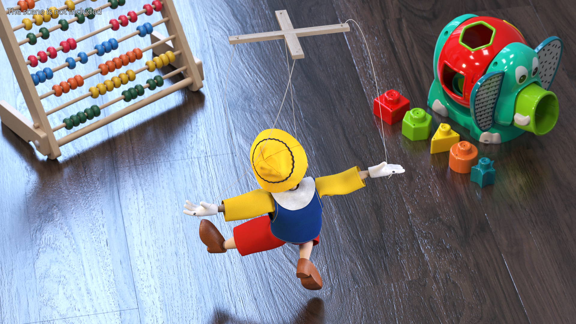 3D model Pinnochio Wooden Marionette Figure Rigged for Cinema 4D