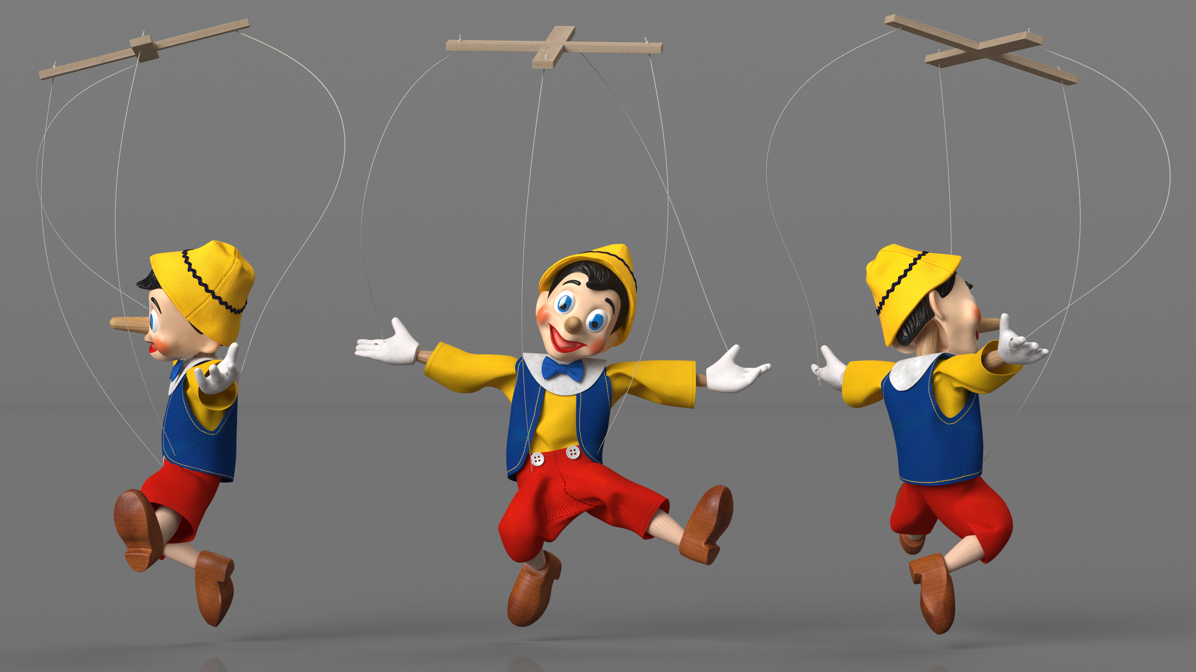 3D model Pinnochio Wooden Marionette Figure Rigged for Cinema 4D