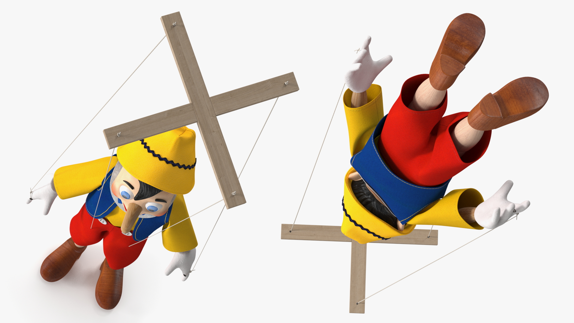 3D model Pinnochio Wooden Marionette Figure Rigged for Cinema 4D