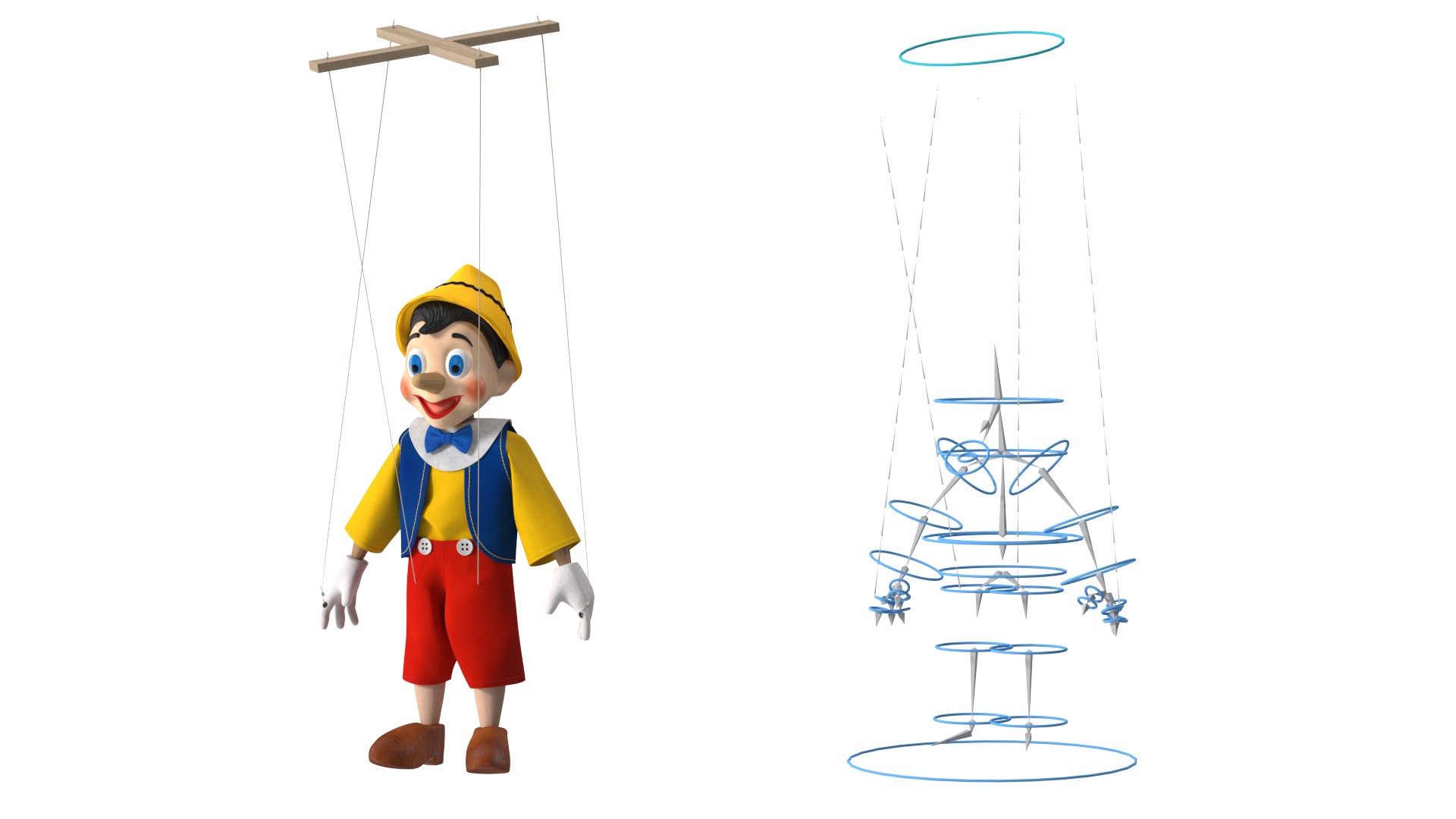 3D model Pinnochio Wooden Marionette Figure Rigged for Cinema 4D