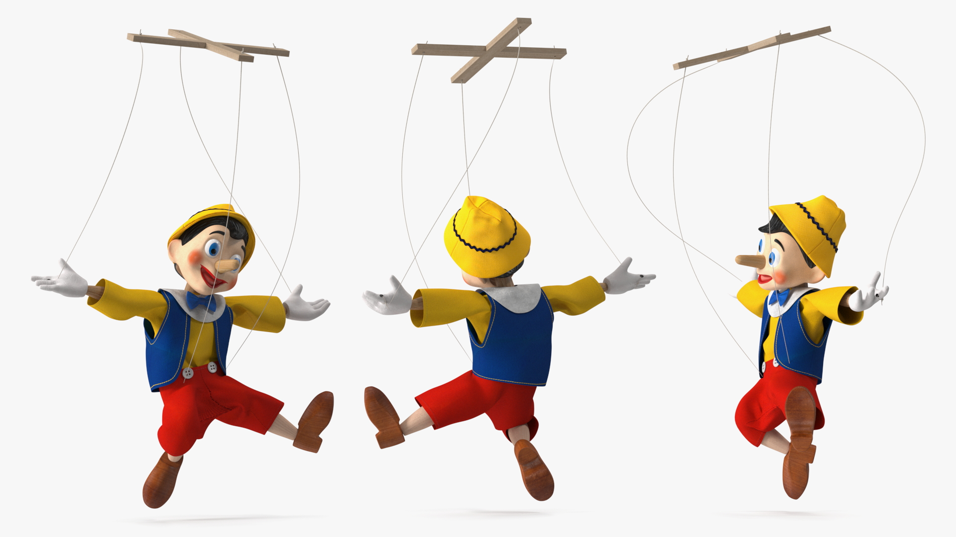 3D model Pinnochio Wooden Marionette Figure Rigged for Cinema 4D
