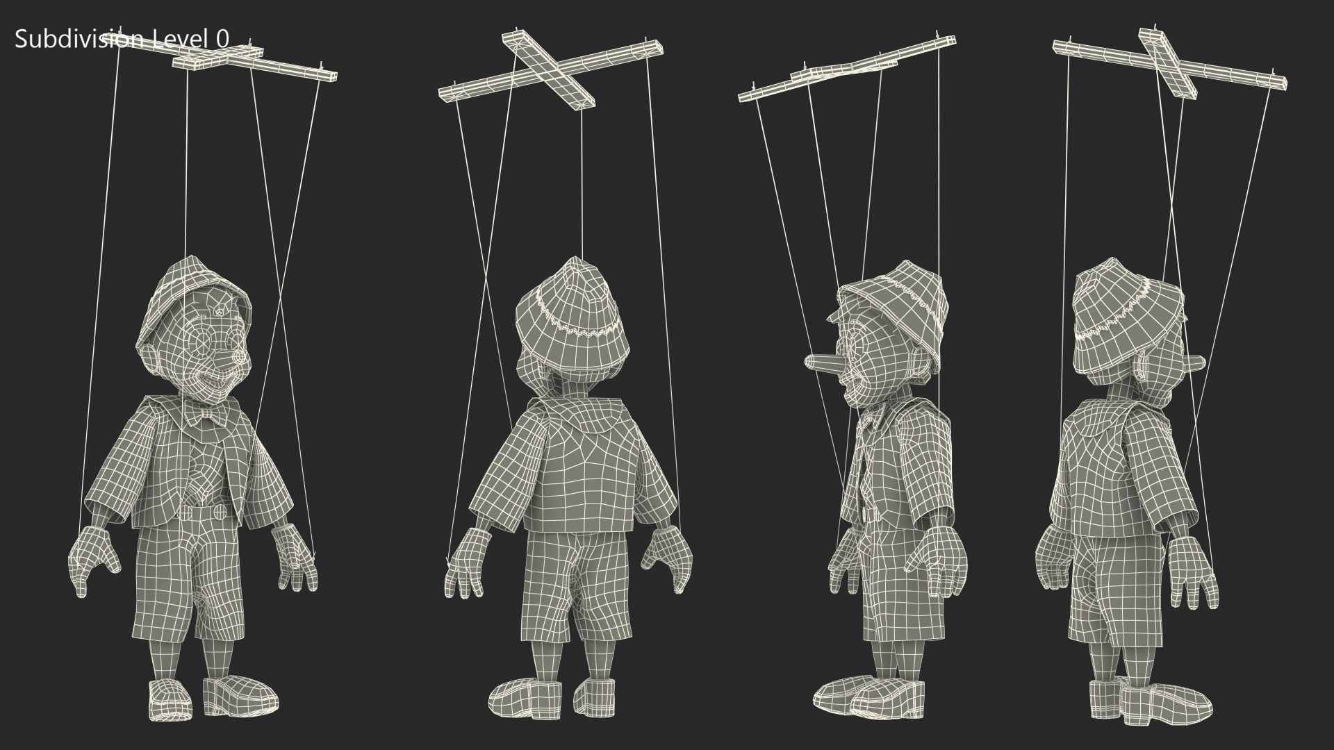 3D model Pinnochio Wooden Marionette Figure Rigged for Cinema 4D
