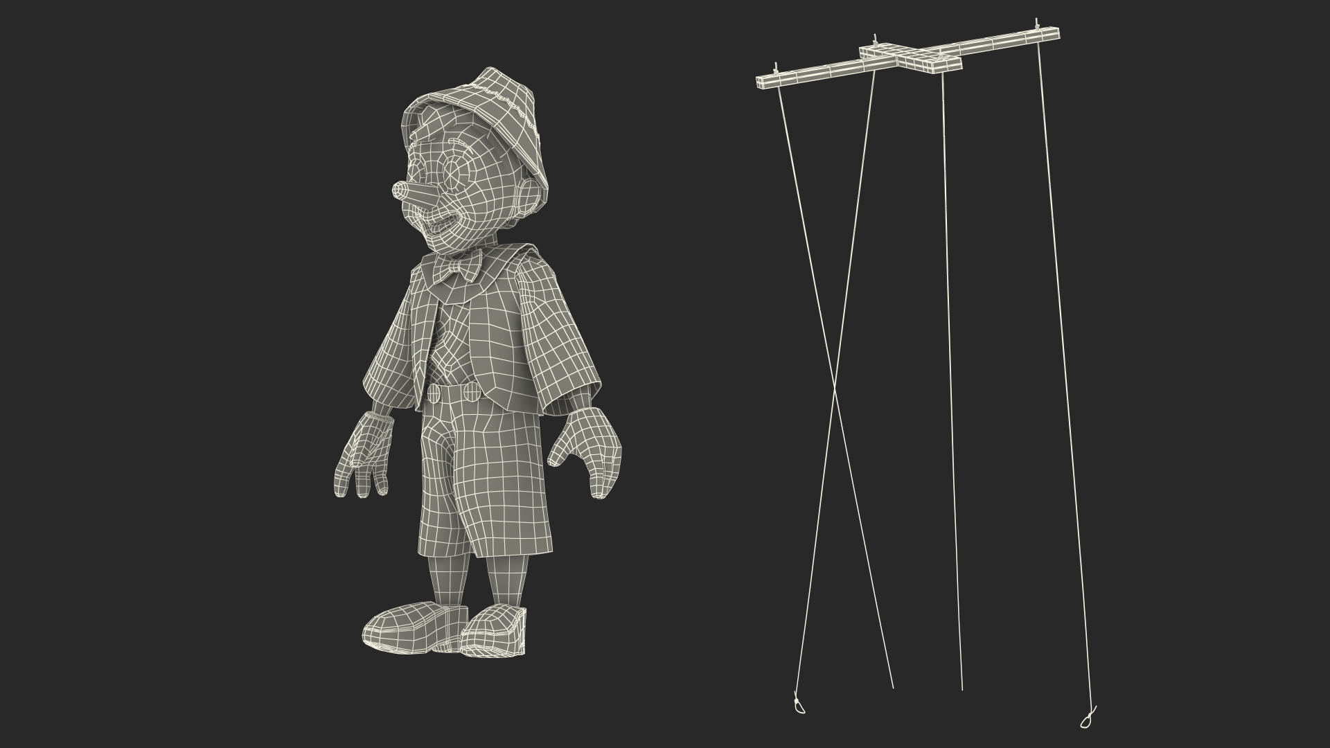 3D model Pinnochio Wooden Marionette Figure Rigged for Cinema 4D