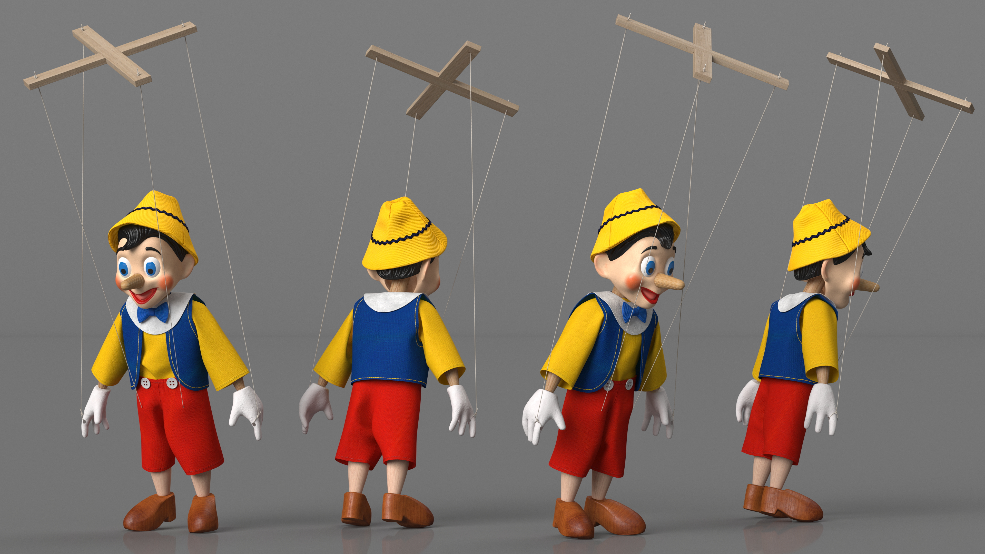 3D model Pinnochio Wooden Marionette Figure Rigged for Cinema 4D