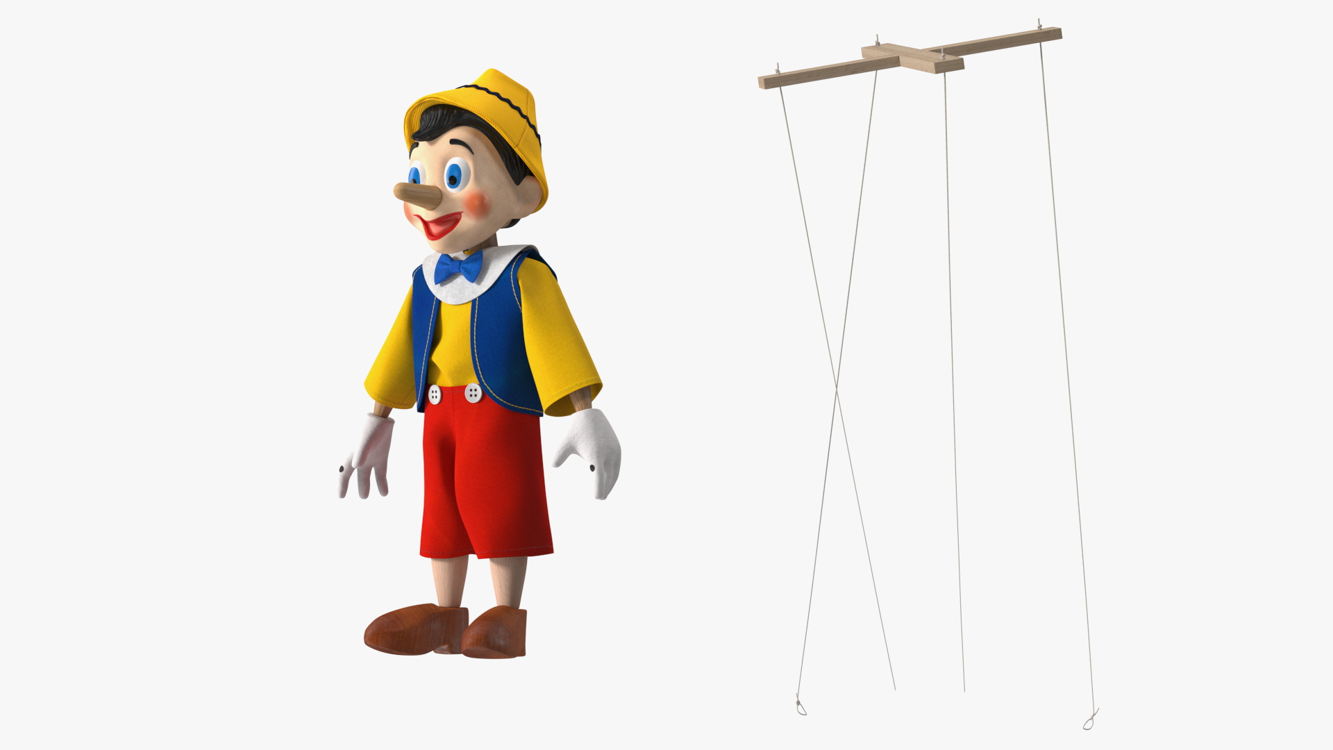 3D model Pinnochio Wooden Marionette Figure Rigged for Cinema 4D
