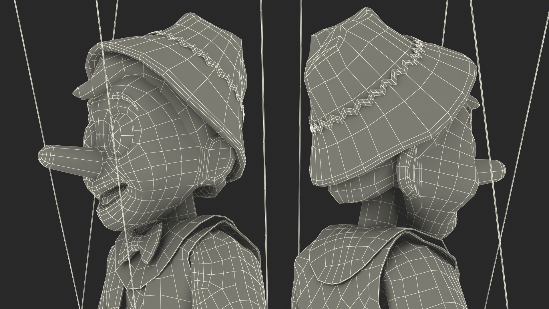 3D model Pinnochio Wooden Marionette Figure Rigged for Cinema 4D