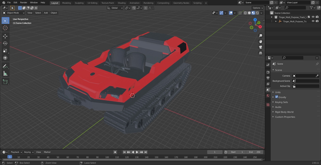 3D Tinger Multi Purpose Track Vehicle No Roof Red