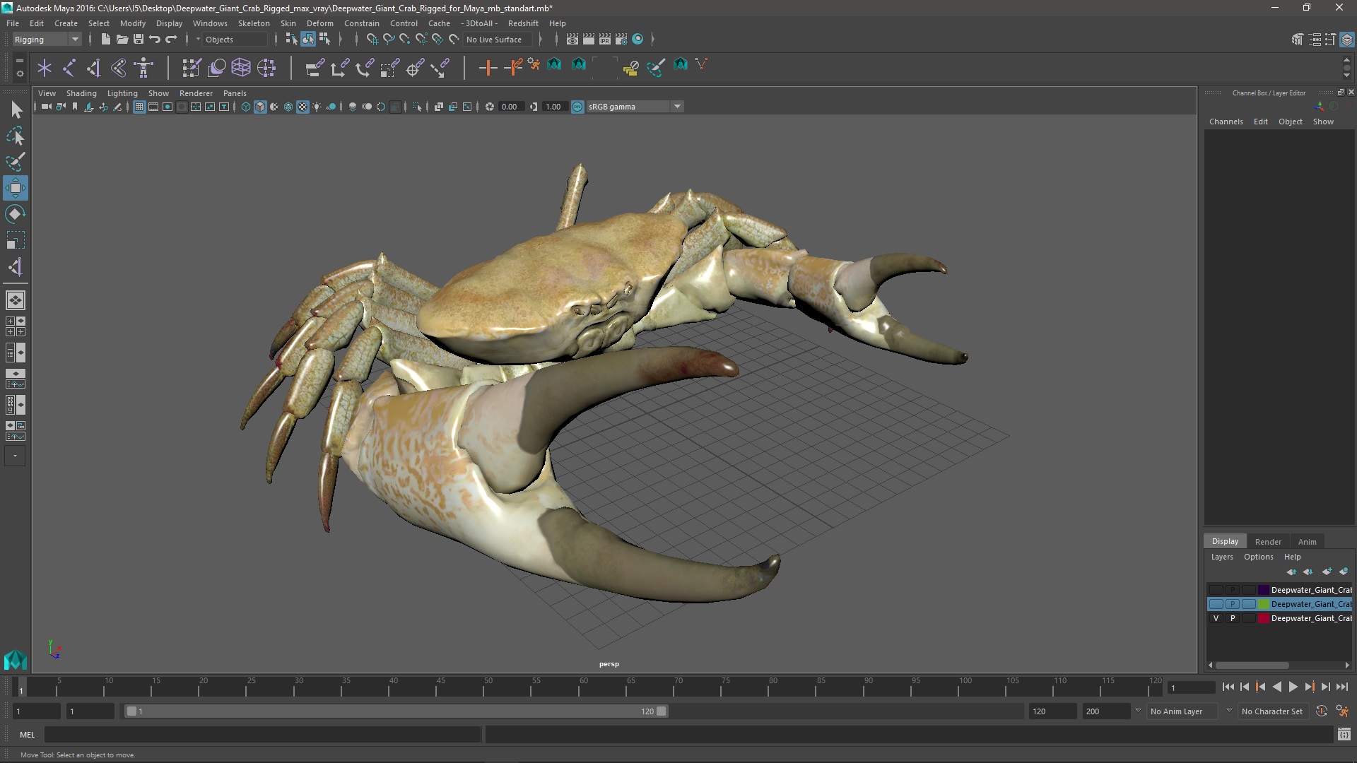 3D Deepwater Giant Crab Rigged for Maya