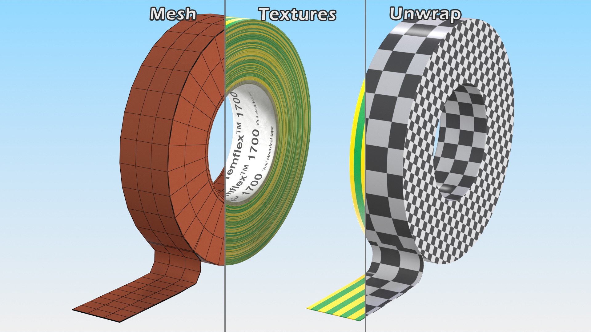 3D Temflex 1700 3M Vinyl Electrical Tape Green model