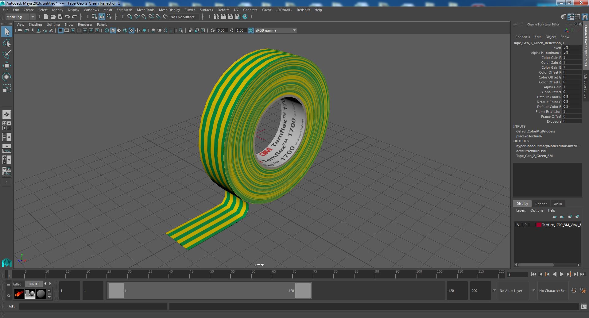 3D Temflex 1700 3M Vinyl Electrical Tape Green model