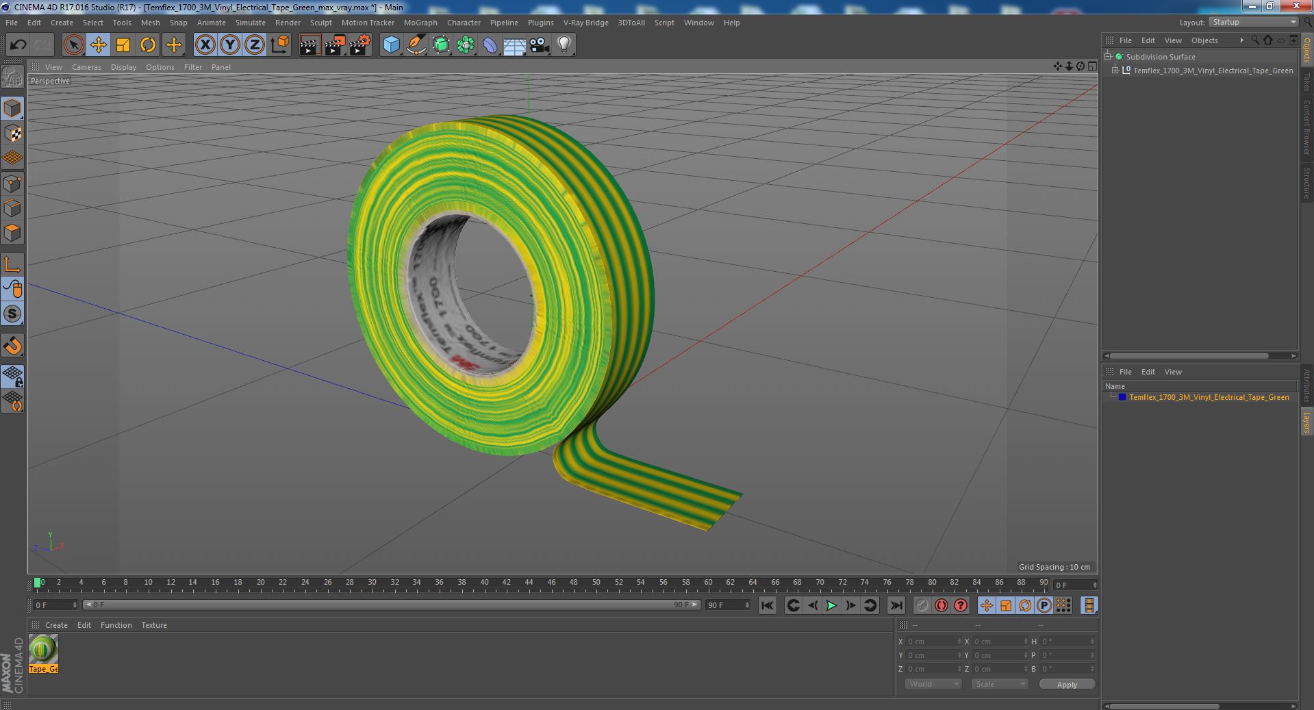 3D Temflex 1700 3M Vinyl Electrical Tape Green model