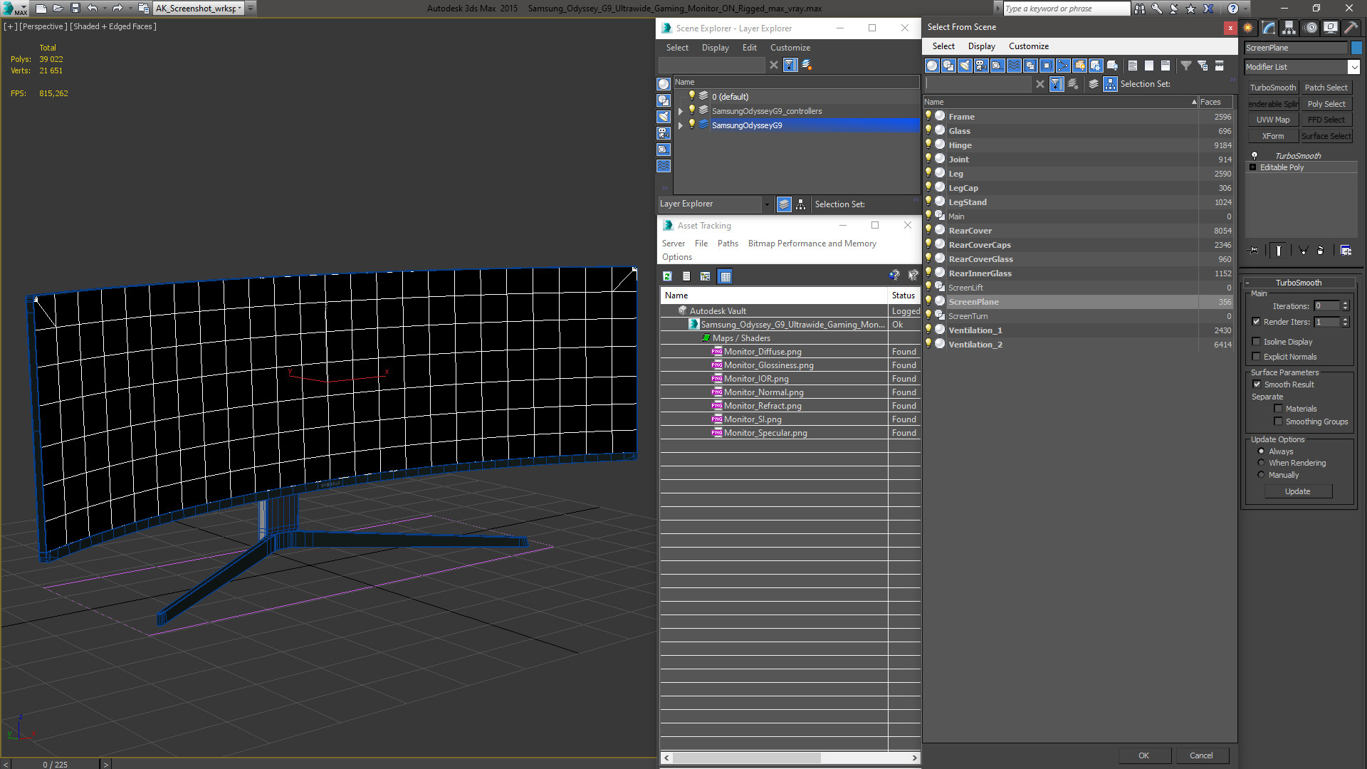 3D Samsung Odyssey G9 Ultrawide Gaming Monitor ON Rigged model