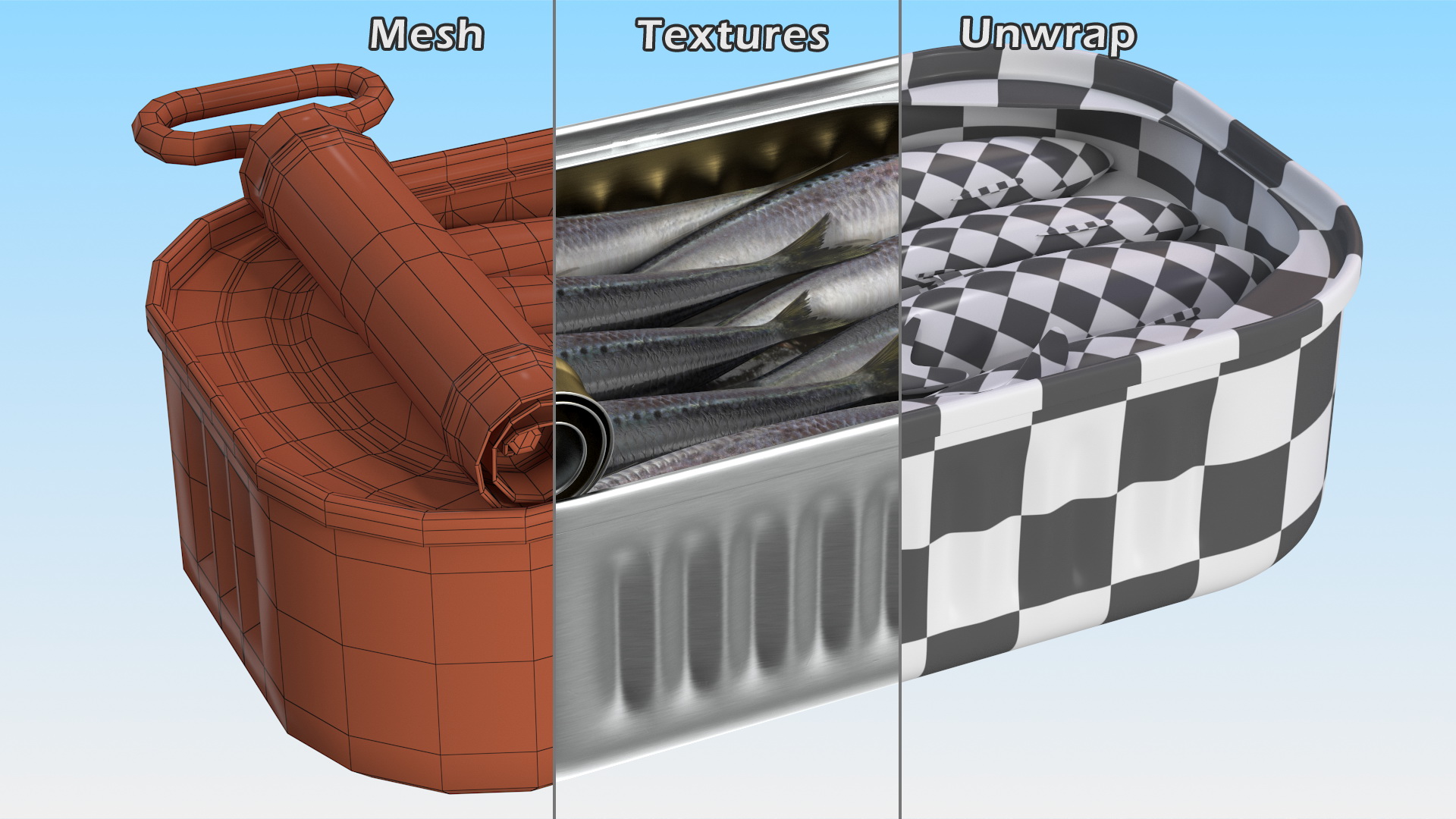 3D Canned Sardine Opened with Twist Key