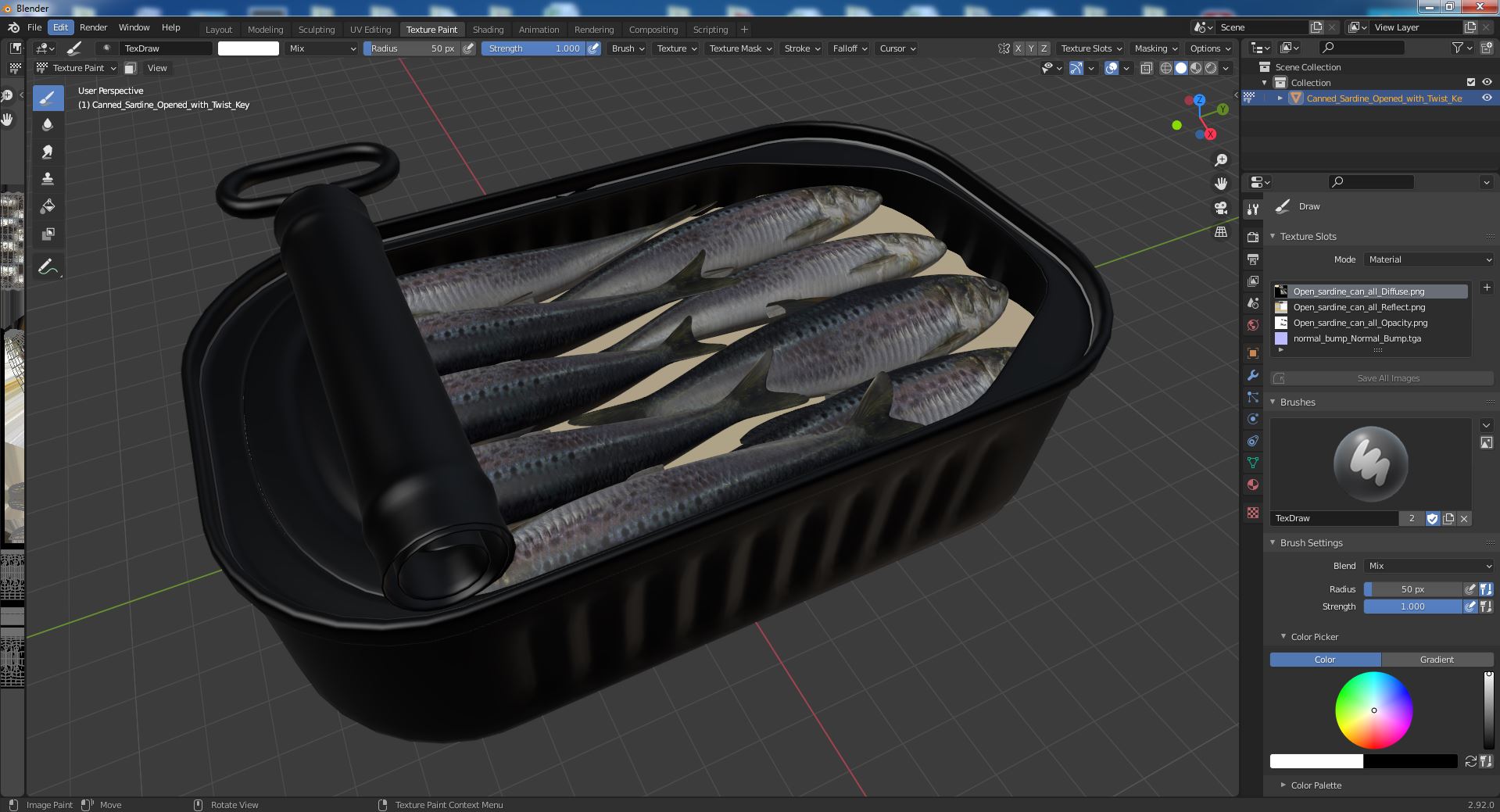 3D Canned Sardine Opened with Twist Key