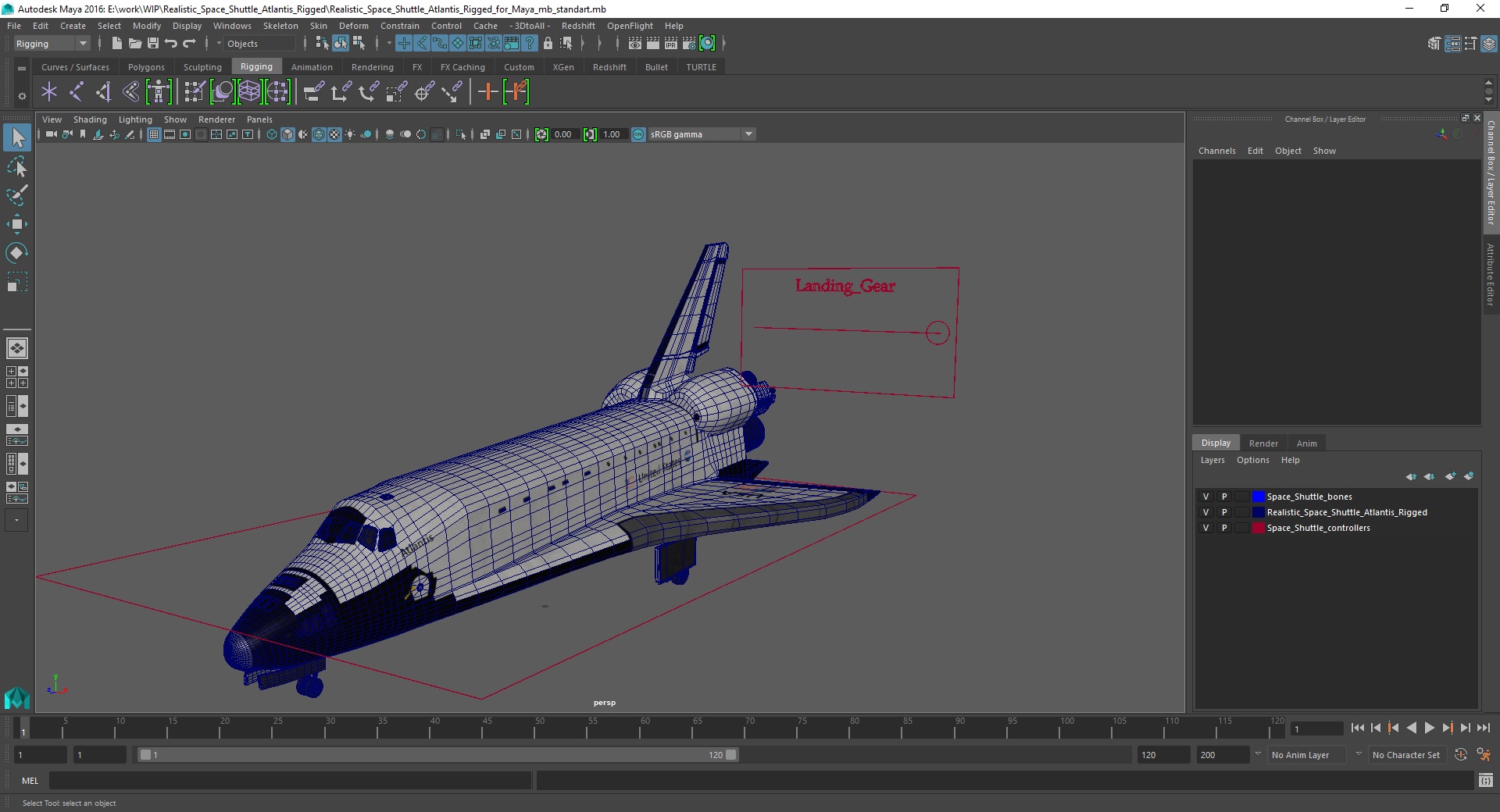 3D Realistic Space Shuttle Atlantis Rigged for Maya model