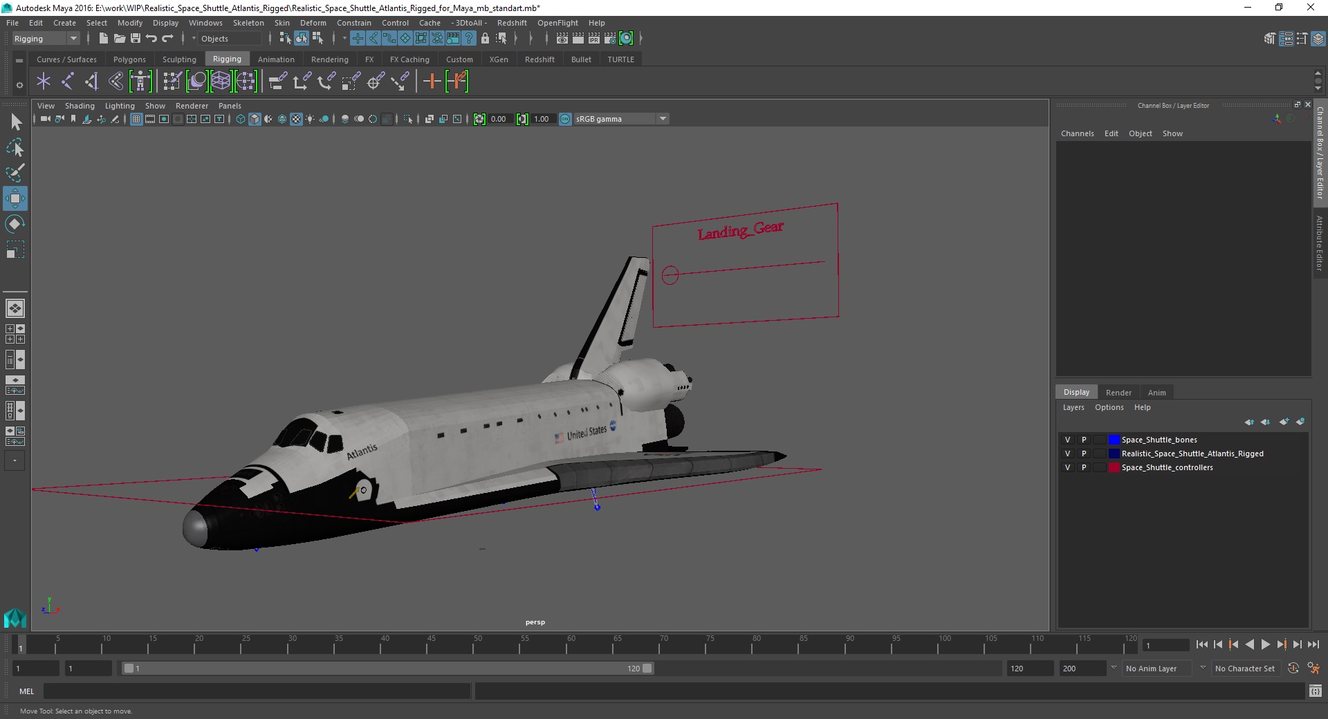 3D Realistic Space Shuttle Atlantis Rigged for Maya model