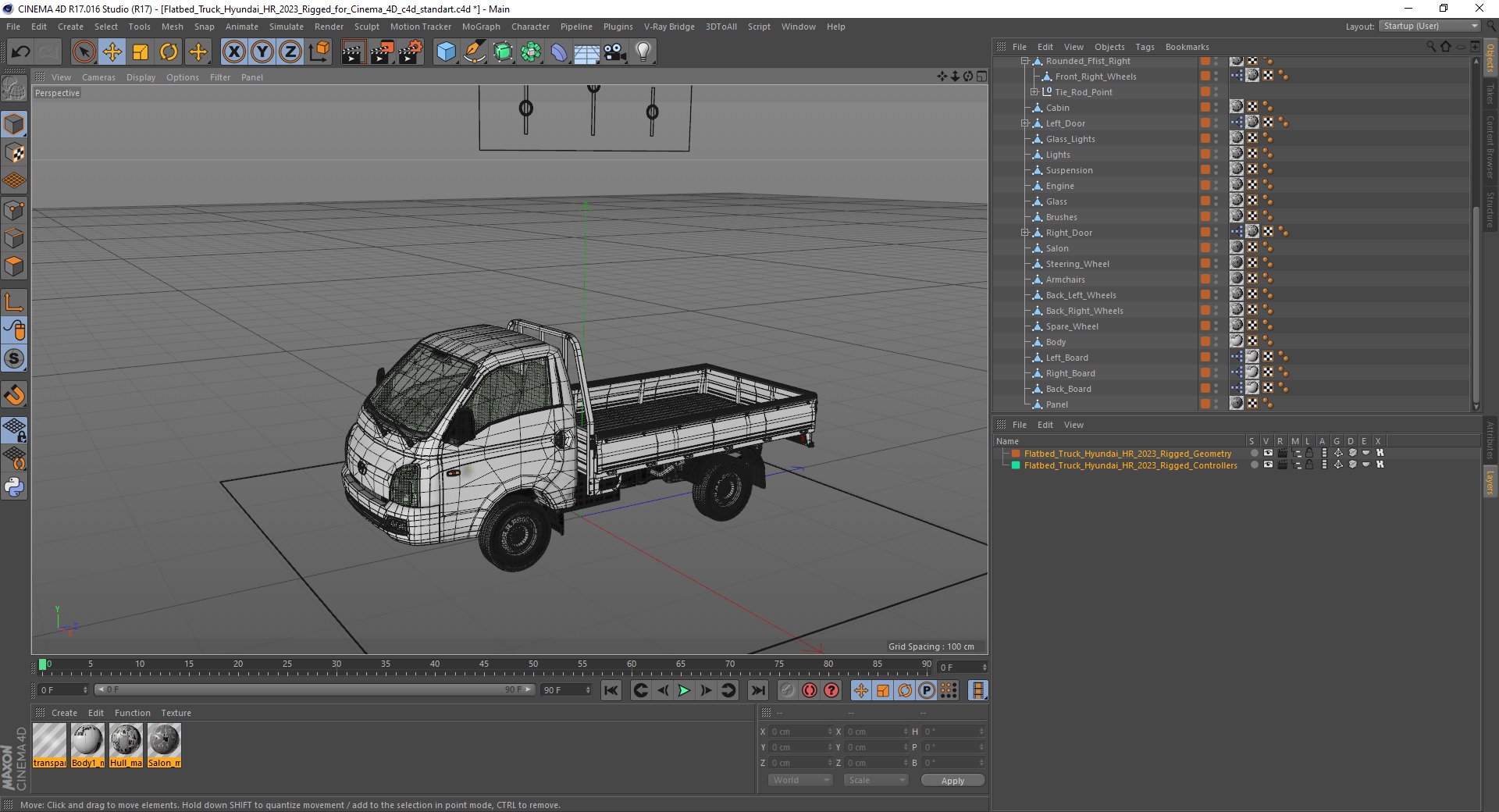 3D model Flatbed Truck Hyundai HR 2023 Rigged for Cinema 4D