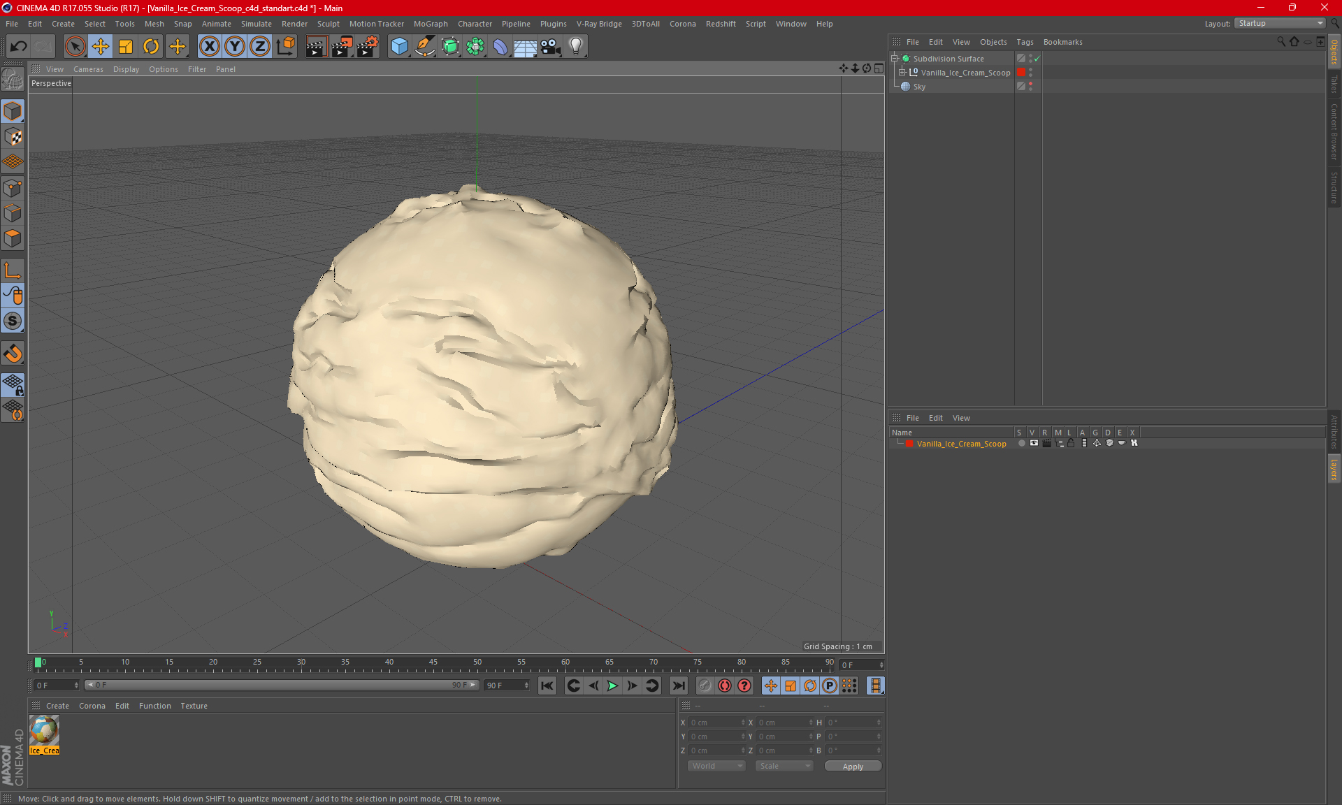3D Vanilla Ice Cream Scoop model