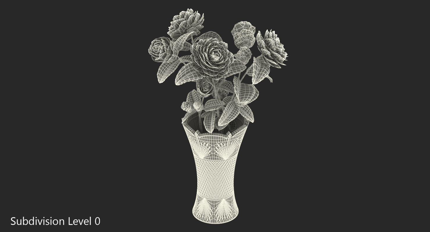 Camellia Bouquet Pink in Vase 3D model
