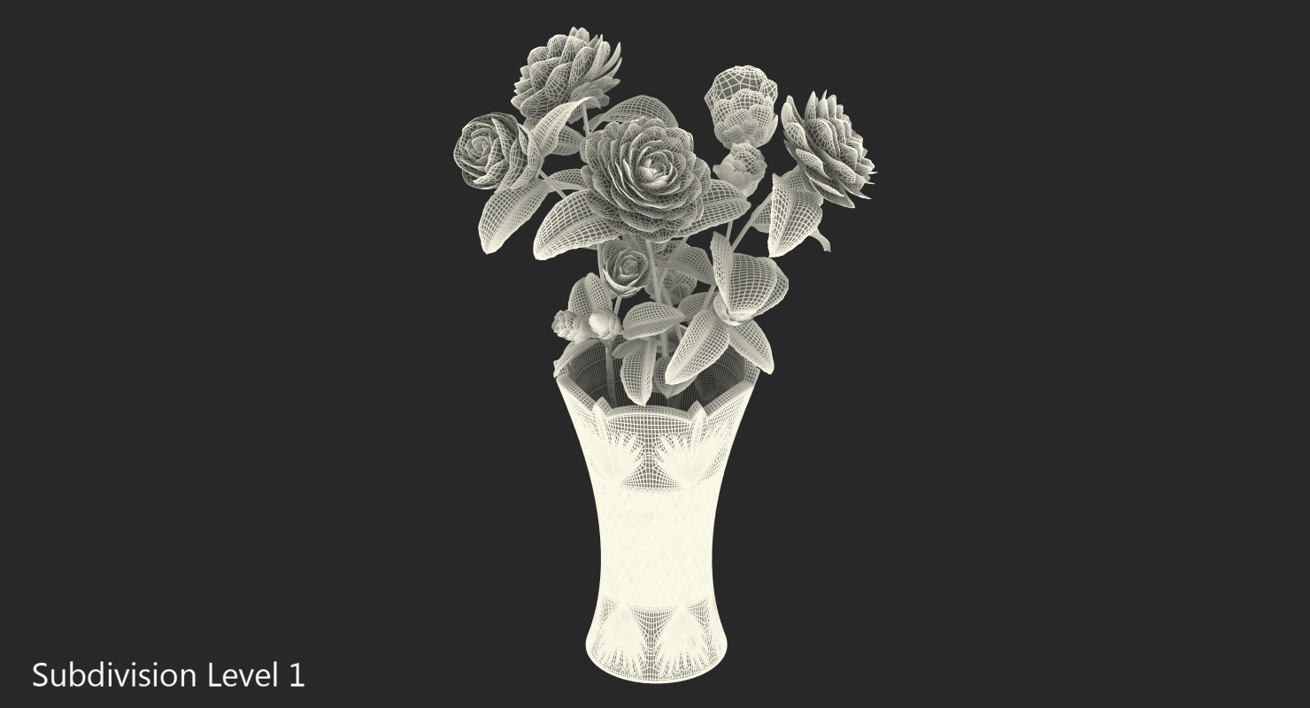 Camellia Bouquet Pink in Vase 3D model