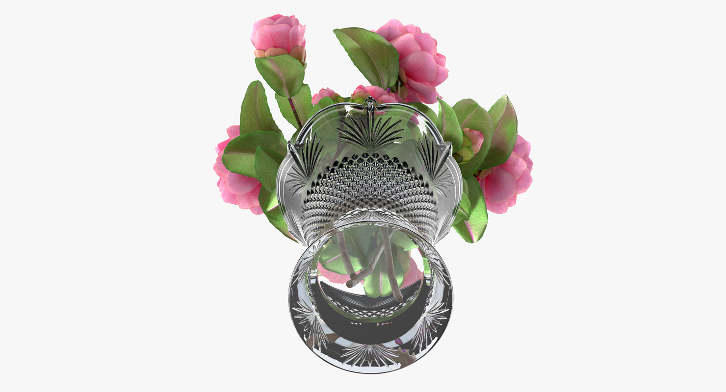 Camellia Bouquet Pink in Vase 3D model