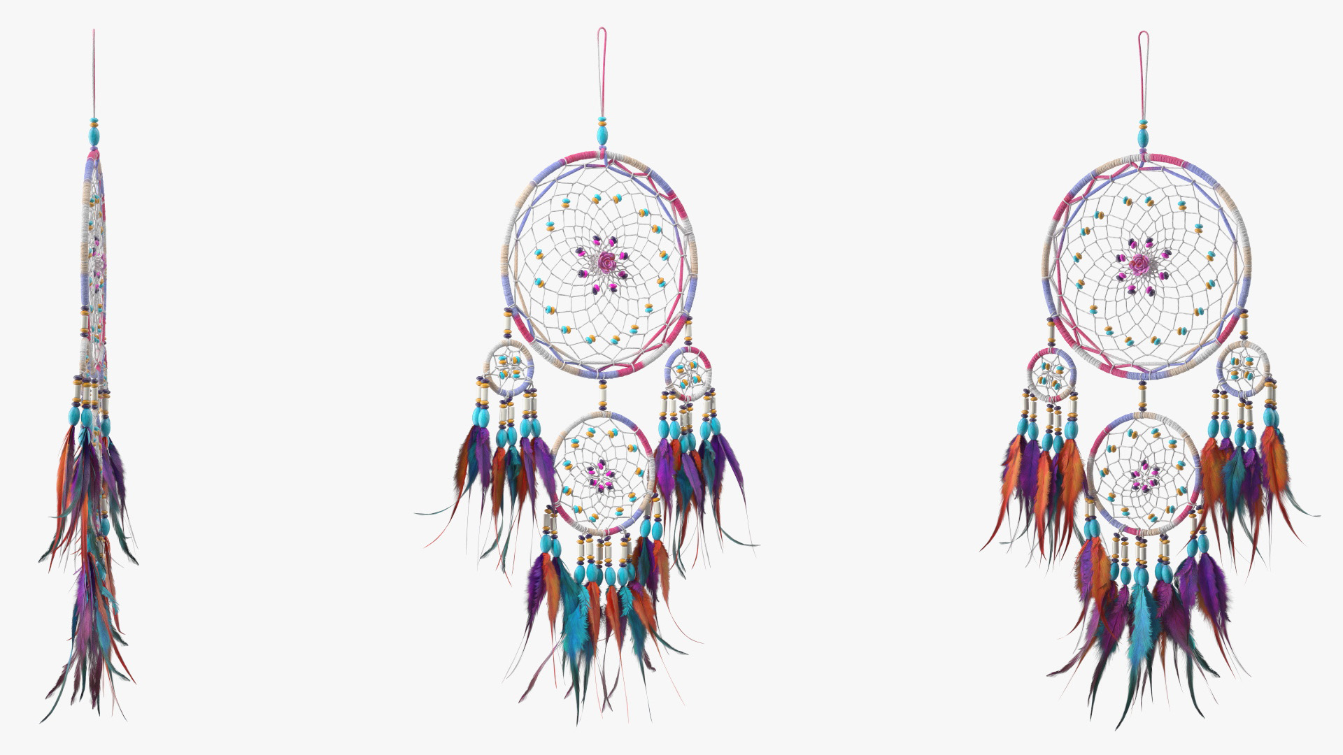Decorative Dreamcatcher with Four Rings 3D model