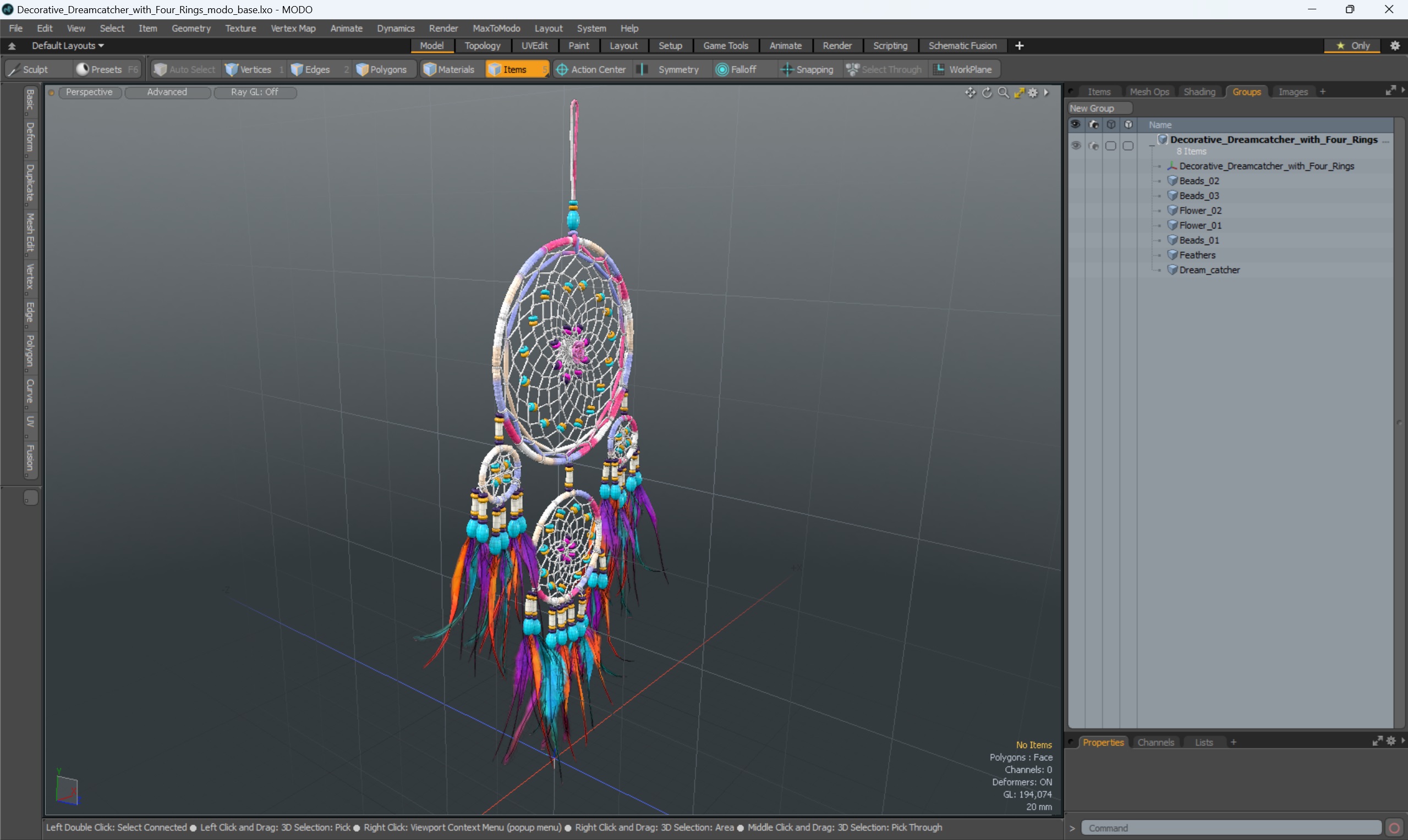 Decorative Dreamcatcher with Four Rings 3D model