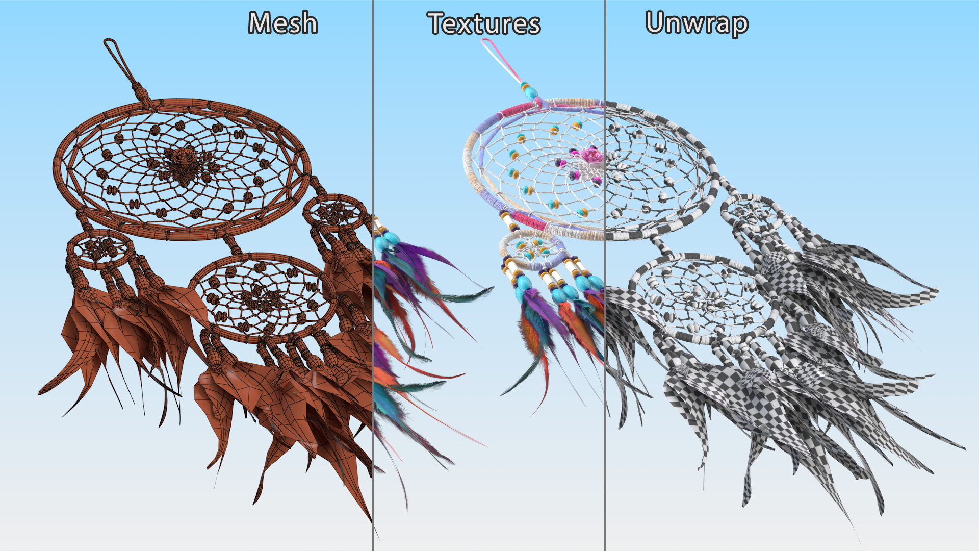 Decorative Dreamcatcher with Four Rings 3D model