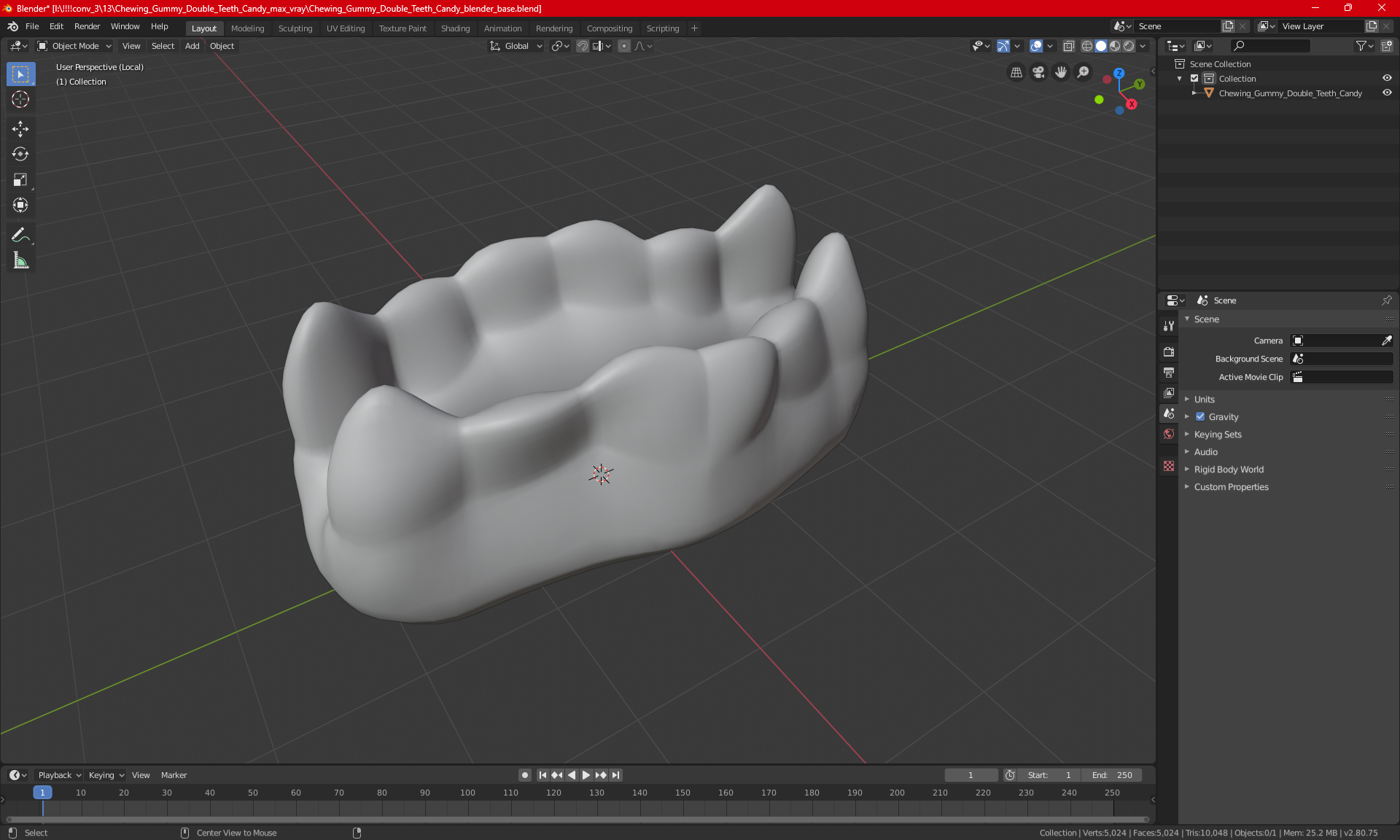 3D model Chewing Gummy Double Teeth Candy for 3D Print
