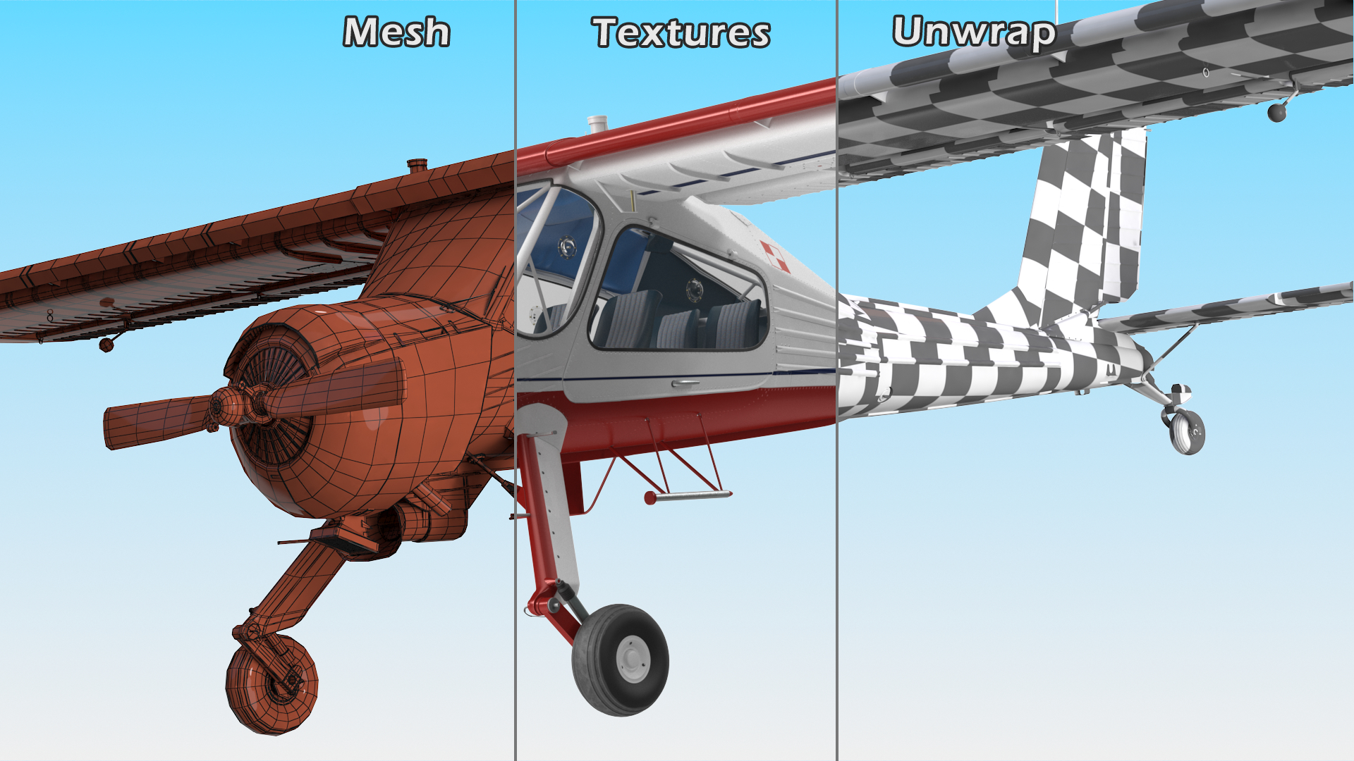 Airplane Wilga PZL 104 Flag Color Simple Interior 3D model