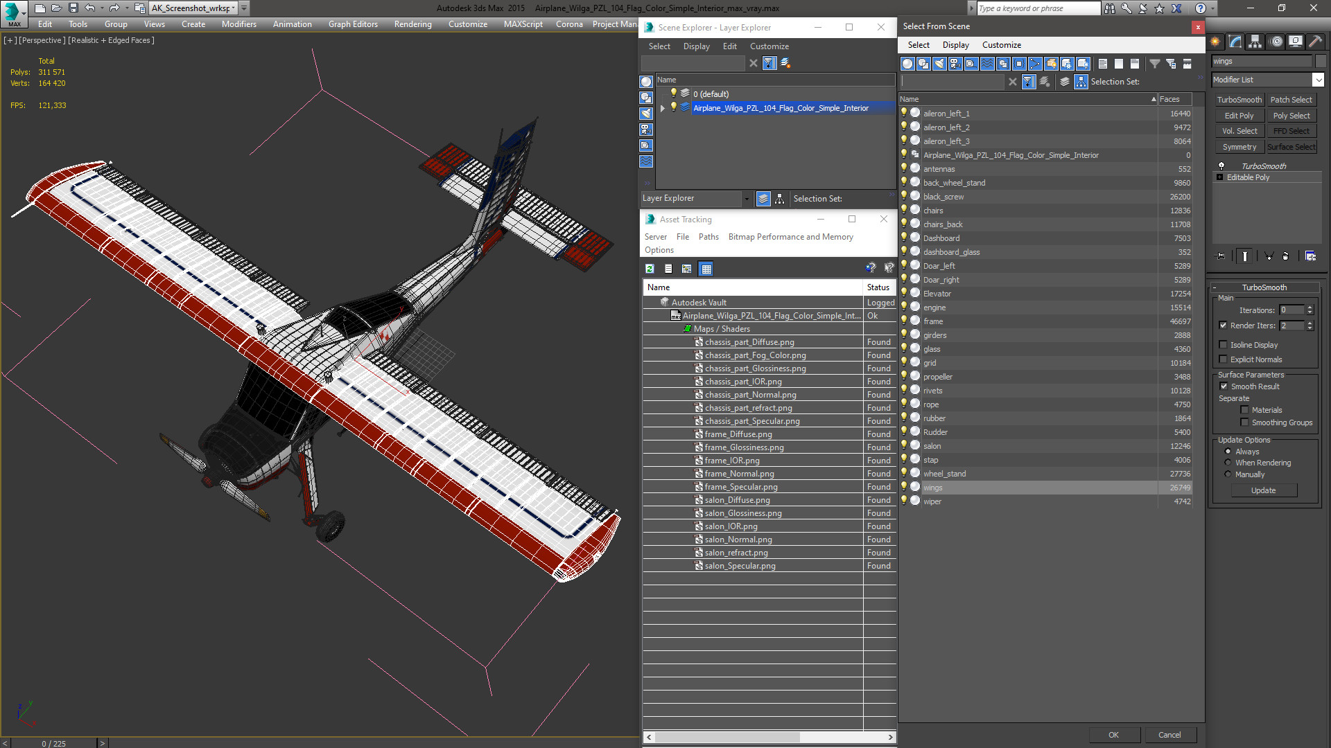 Airplane Wilga PZL 104 Flag Color Simple Interior 3D model